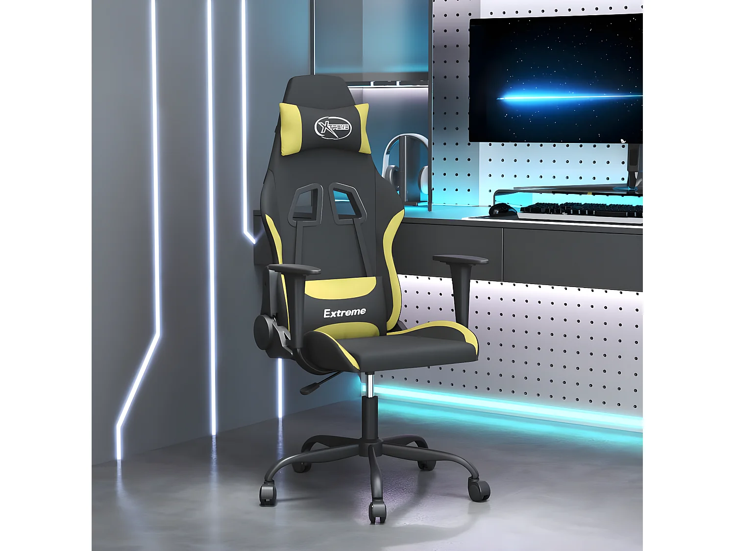 Cadeira gaming de massagens tecido preto e verde-claro