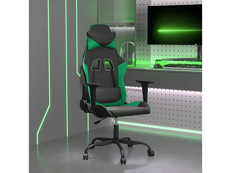 Cadeira gaming couro artificial preto e verde