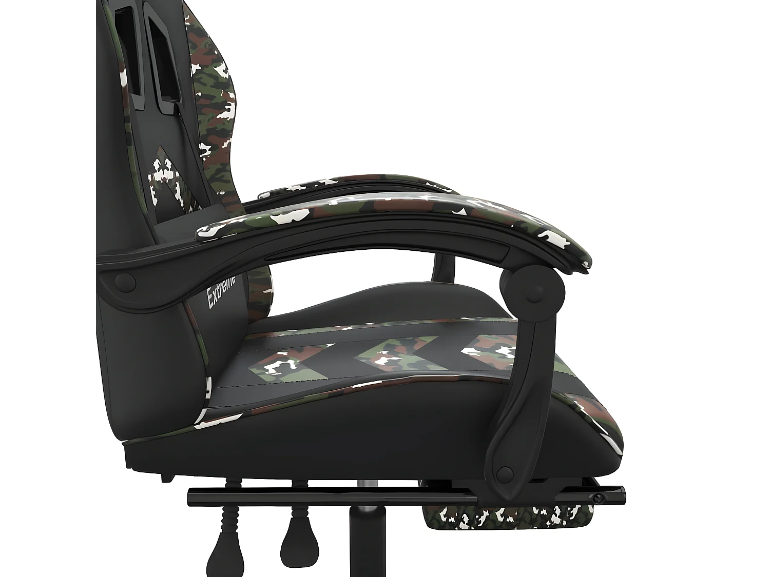 Cadeira gaming giratória + apoio pés couro art. preto/camuflado