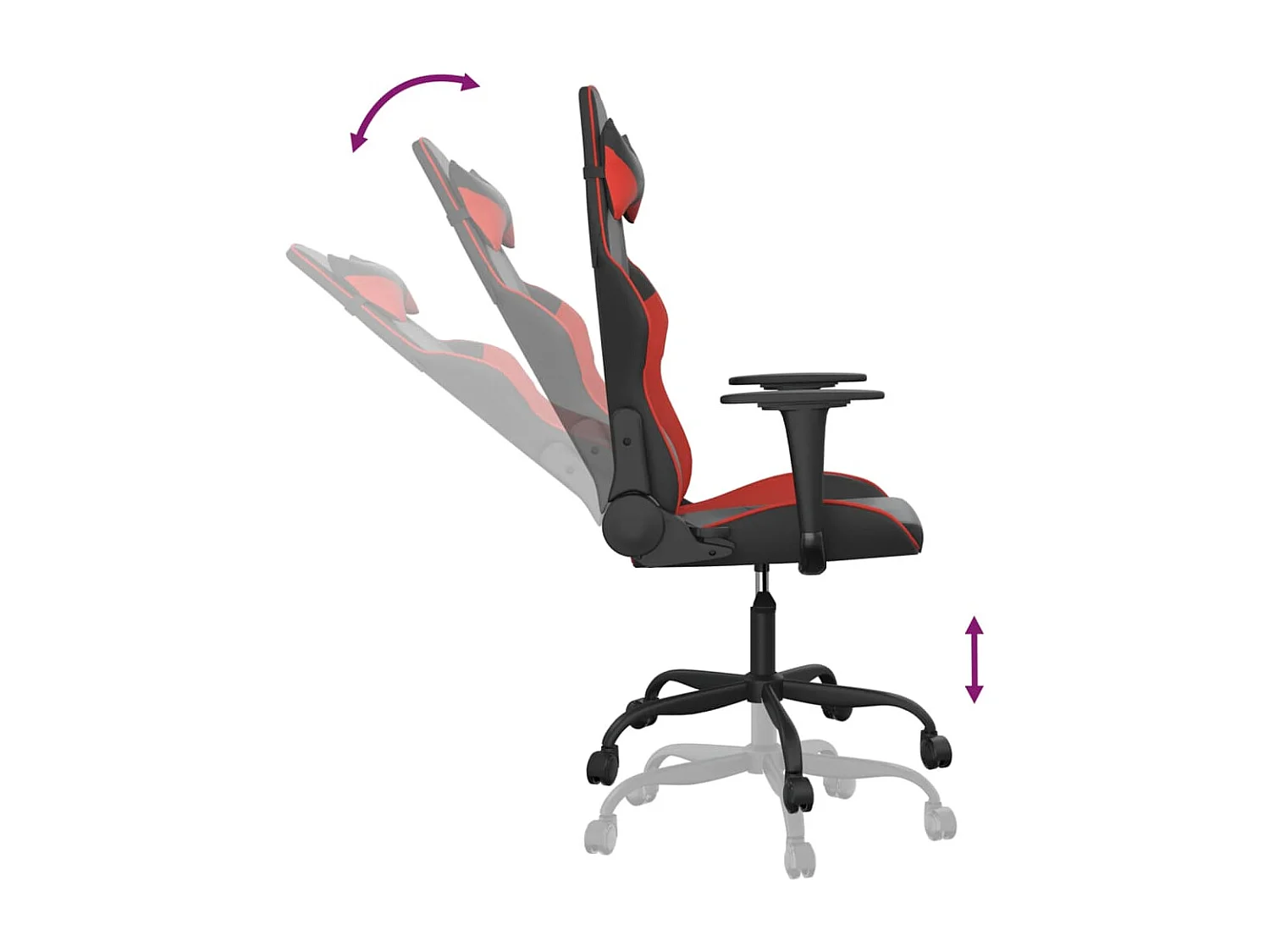 piezas Silla gaming de masaje cuero sintético negro y rojo