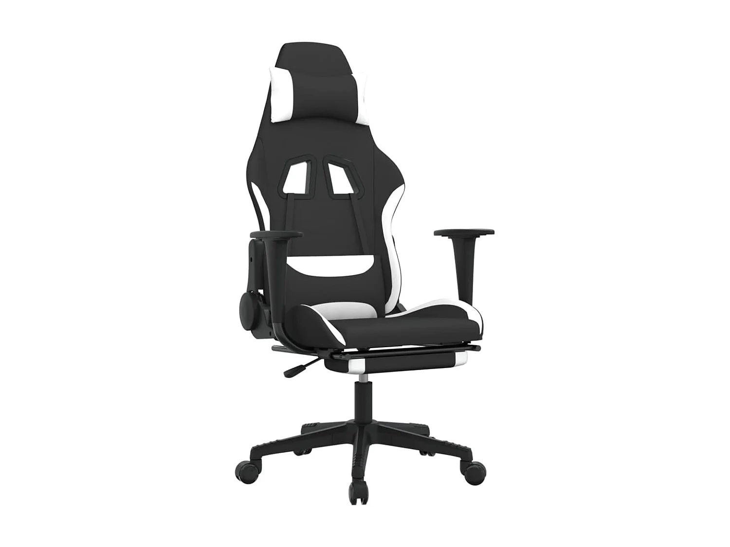 Silla gaming de masaje con reposapiés tela negro y blanco