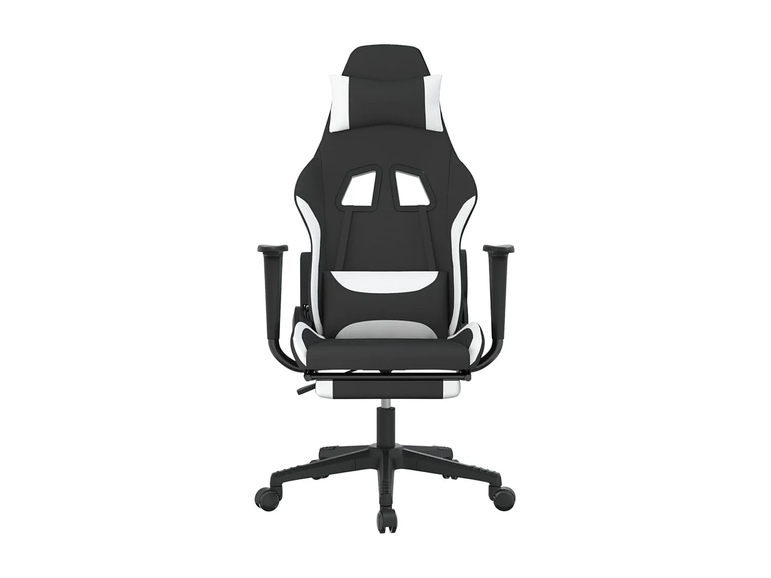 Silla gaming de masaje con reposapiés tela negro y blanco