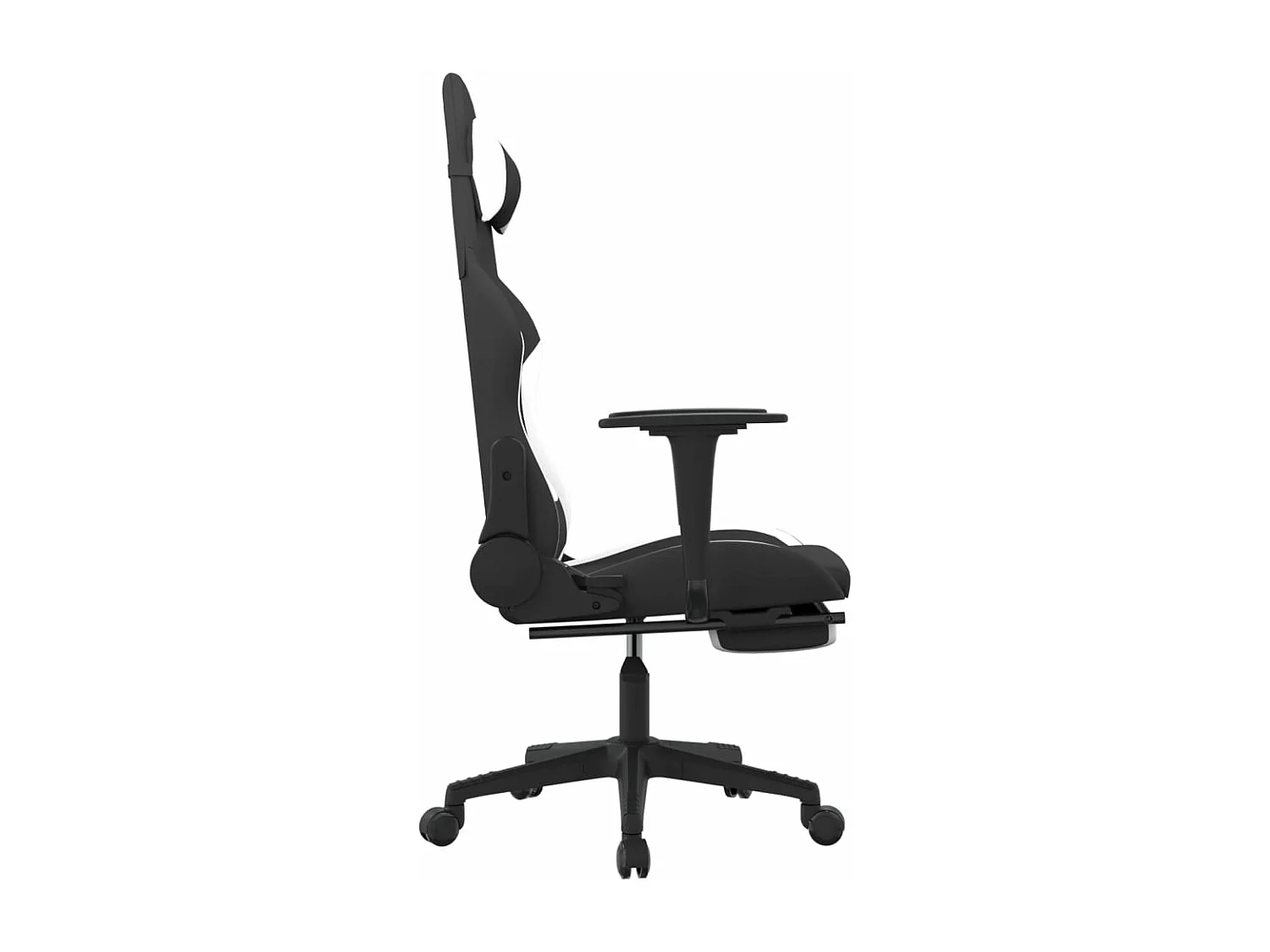 Silla gaming de masaje con reposapiés tela negro y blanco