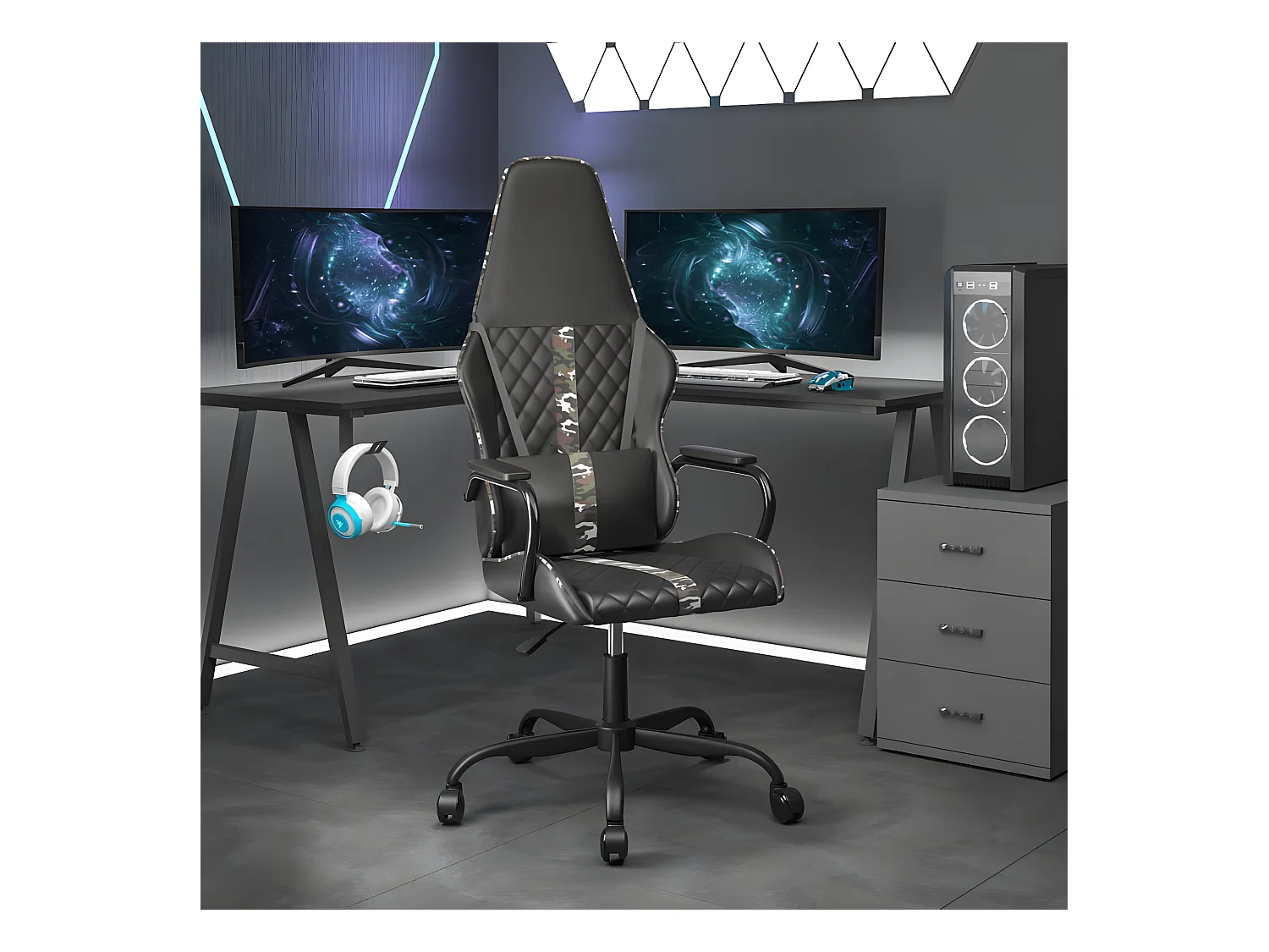 Chaise de jeu de massage camouflage et noir similicuir