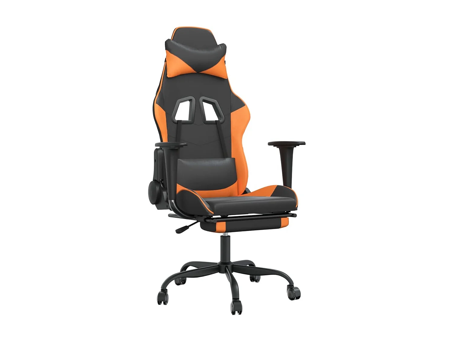 Silla gaming masaje y reposapiés cuero sintético negro naranja