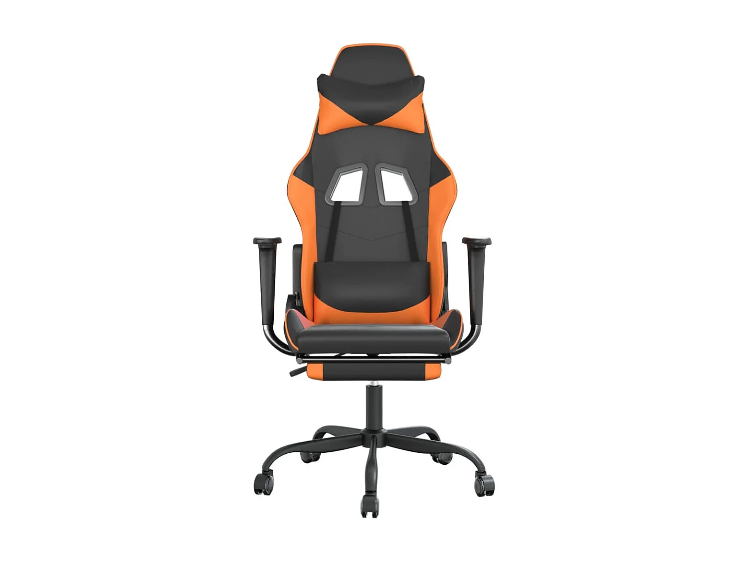 Silla gaming masaje y reposapiés cuero sintético negro naranja
