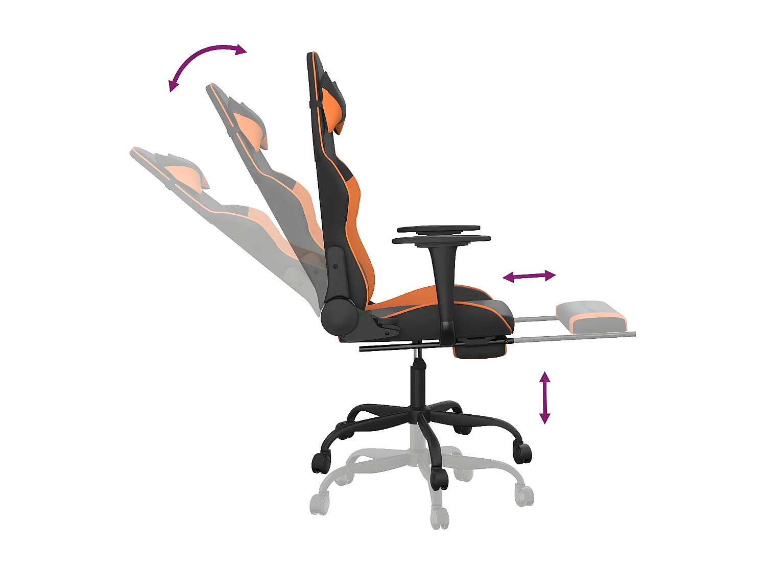 Chaise de jeu de massage et repose-pied Noir&Orange Similicuir