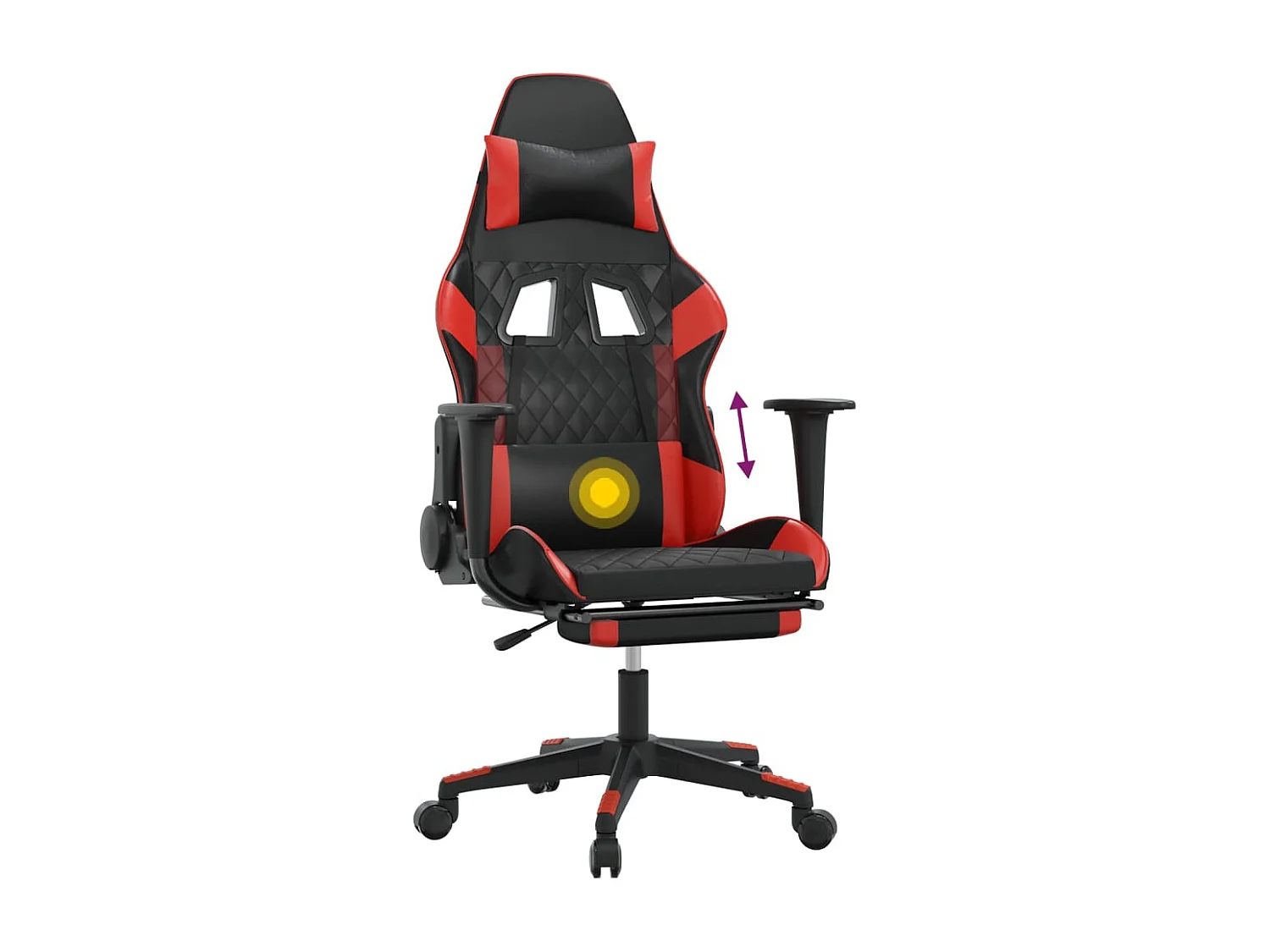 Cadeira gaming massagem + apoio pés couro artif. preto/vermelho