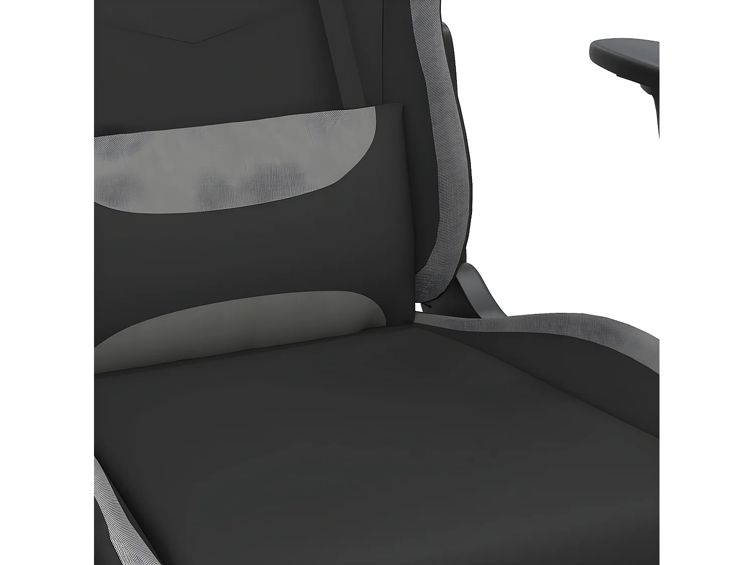 Cadeira de gaming com apoio de pés tecido preto e cinza-claro
