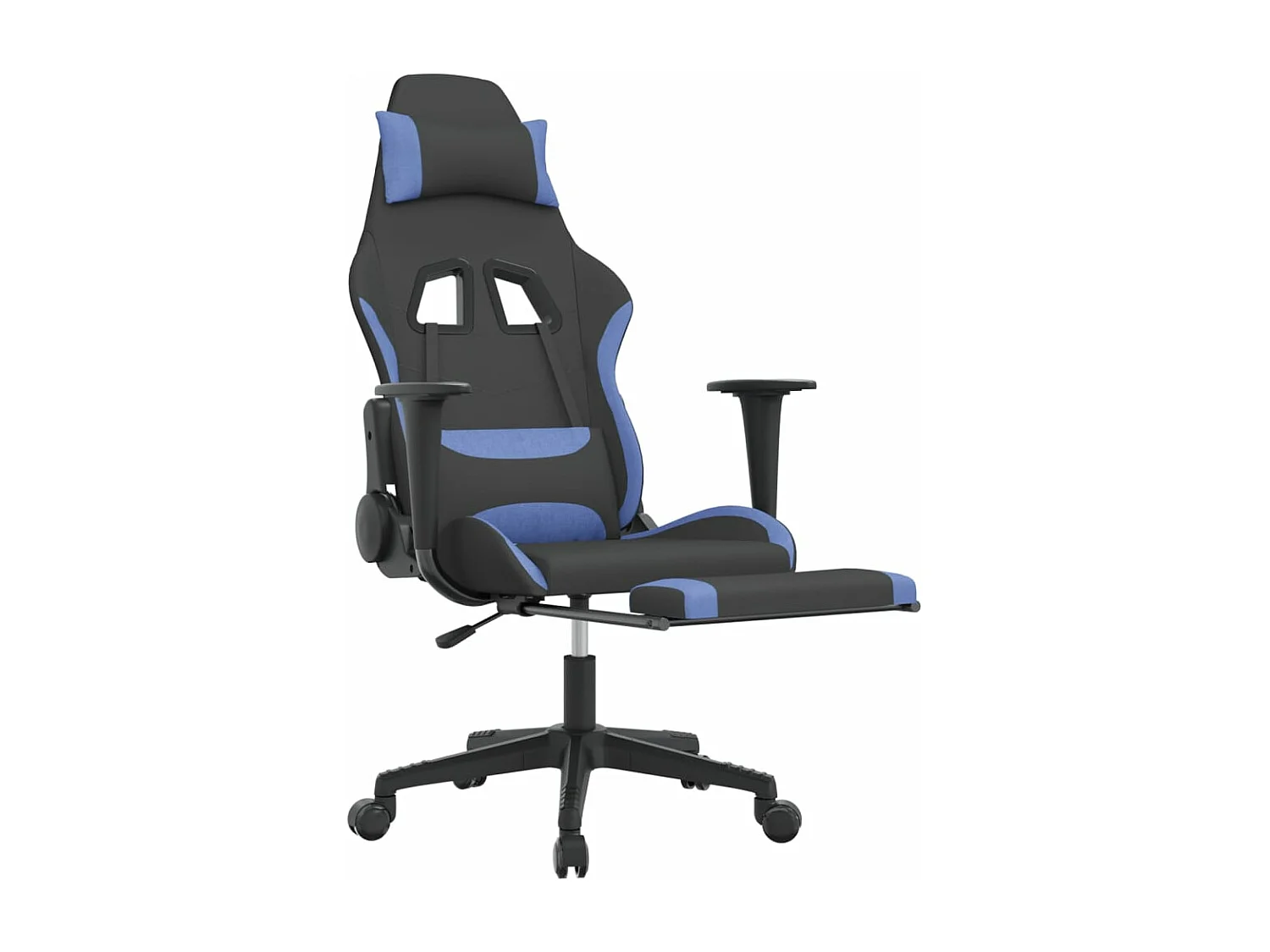Gamestoel met voetensteun stof zwart en blauw