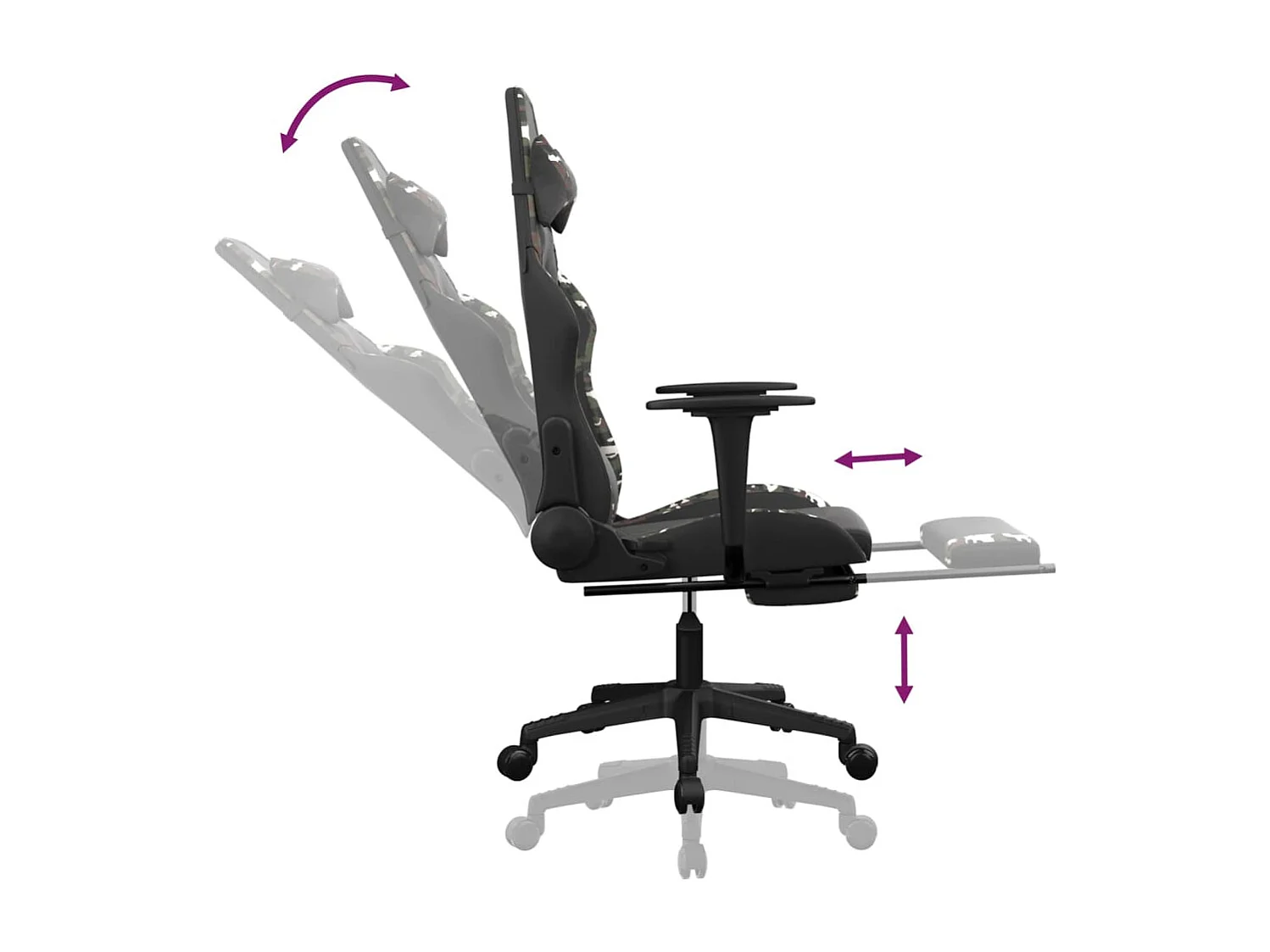 Silla gaming masaje reposapiés cuero sintético negro camuflaje