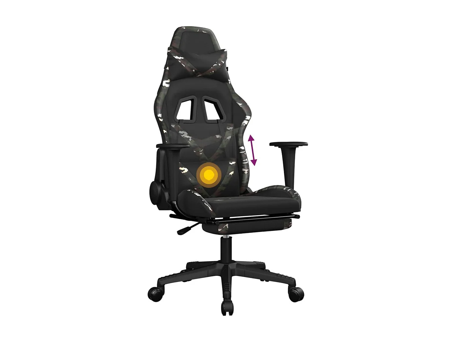 Silla gaming masaje reposapiés cuero sintético negro camuflaje