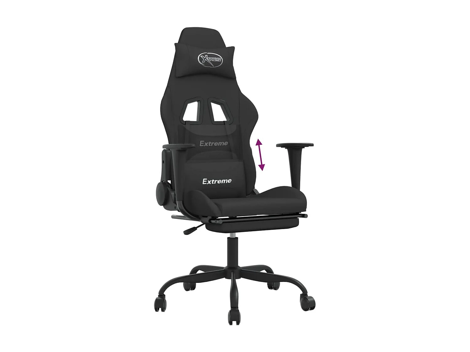 Cadeira de gaming com apoio para os pés tecido preto