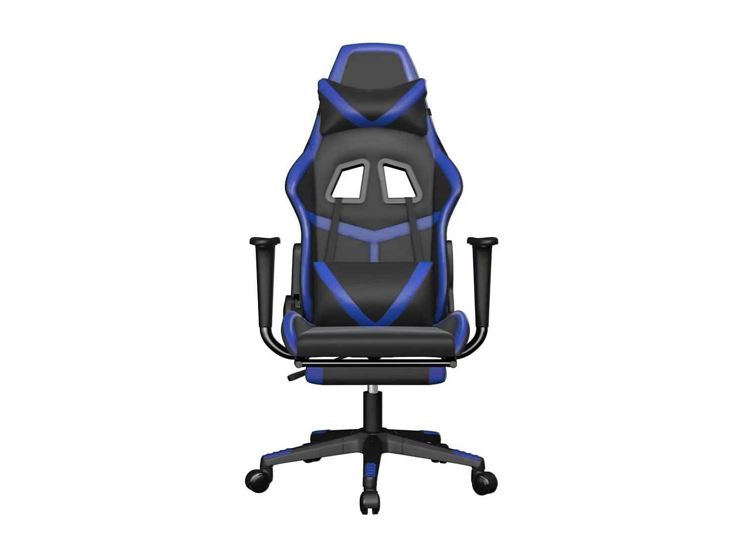 Gamestoel met voetensteun kunstleer zwart en blauw
