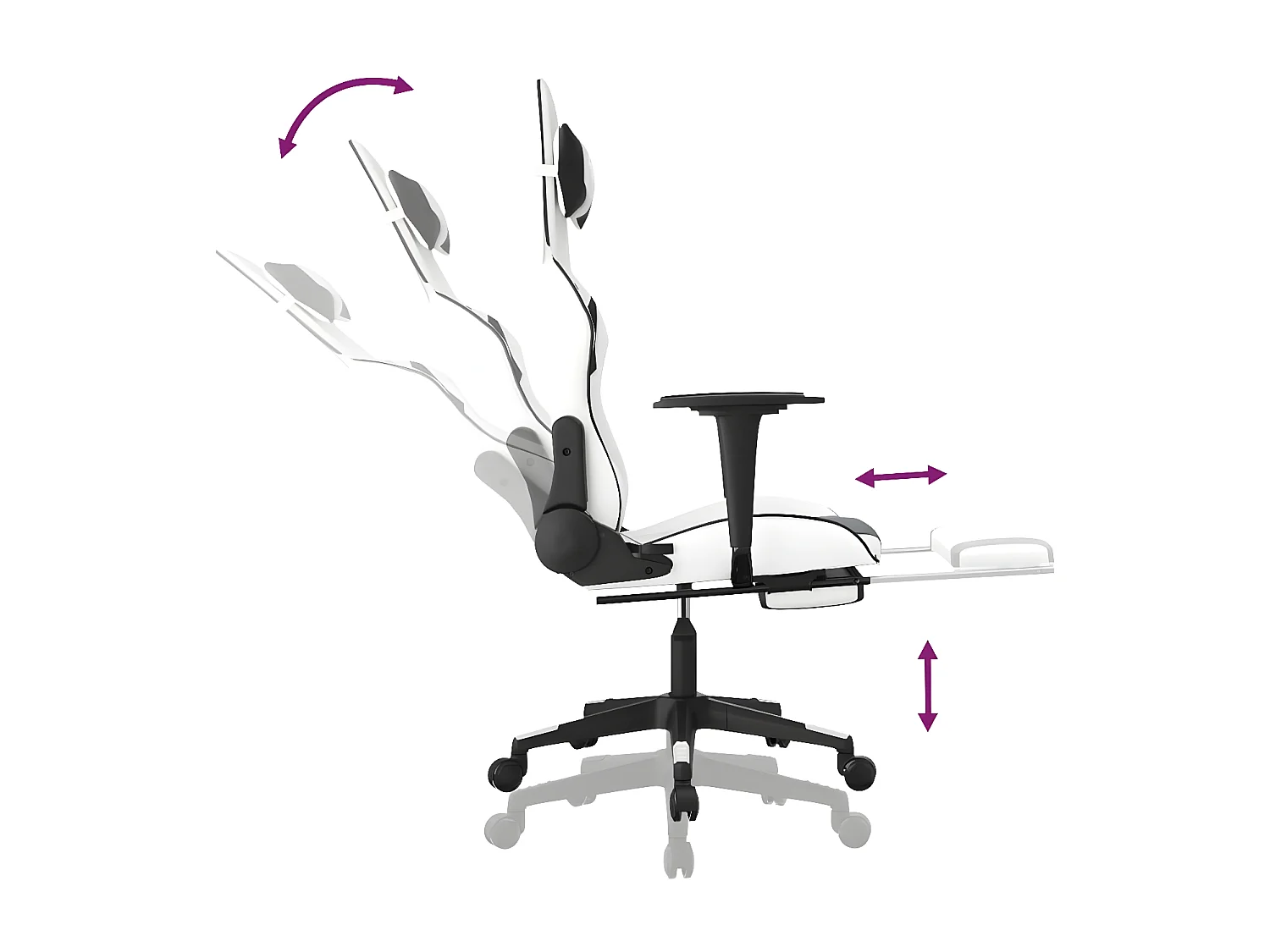 Cadeira gaming massagens c/ apoio pés couro artif. Branco/preto