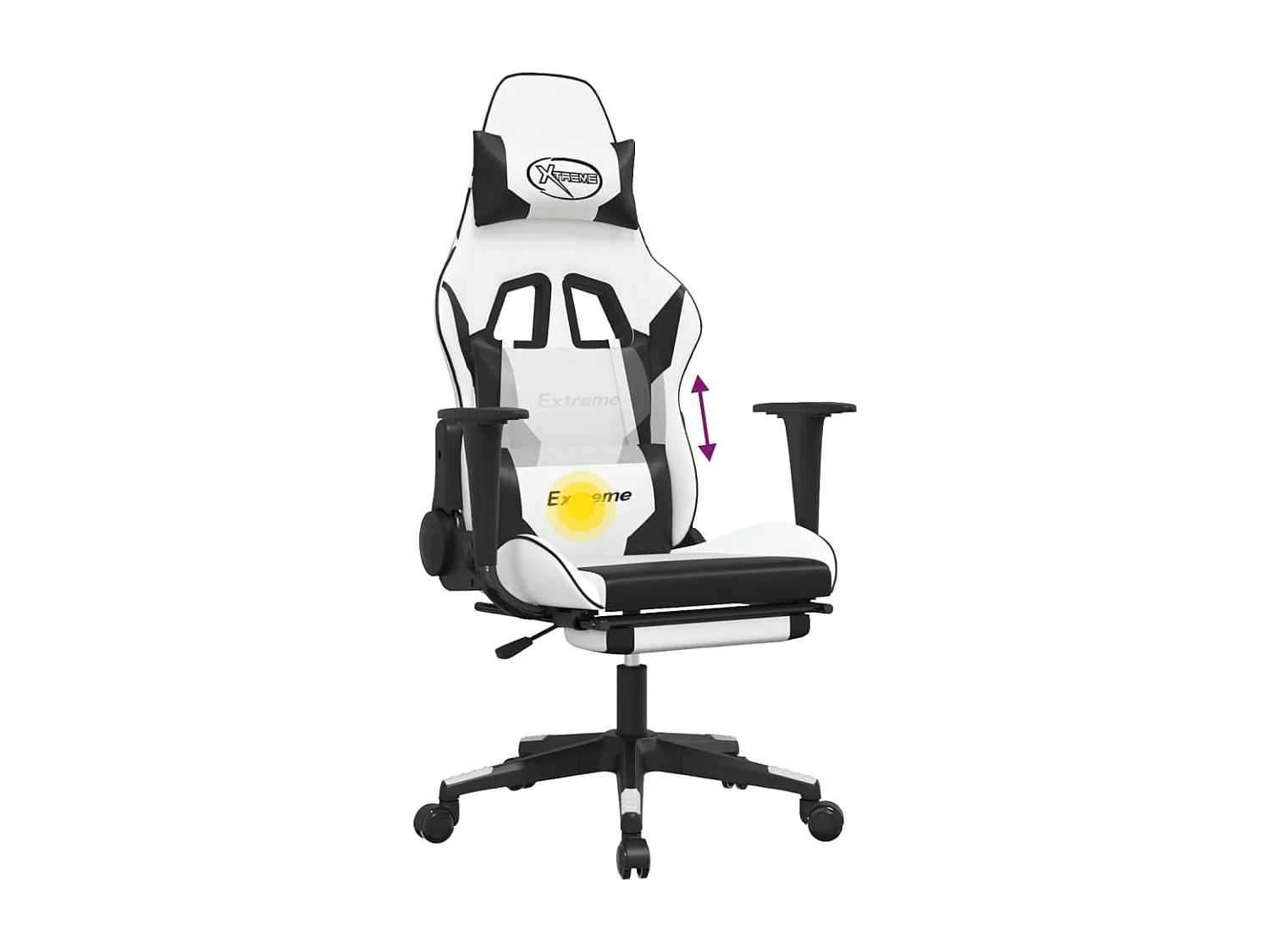 Cadeira gaming massagens c/ apoio pés couro artif. Branco/preto