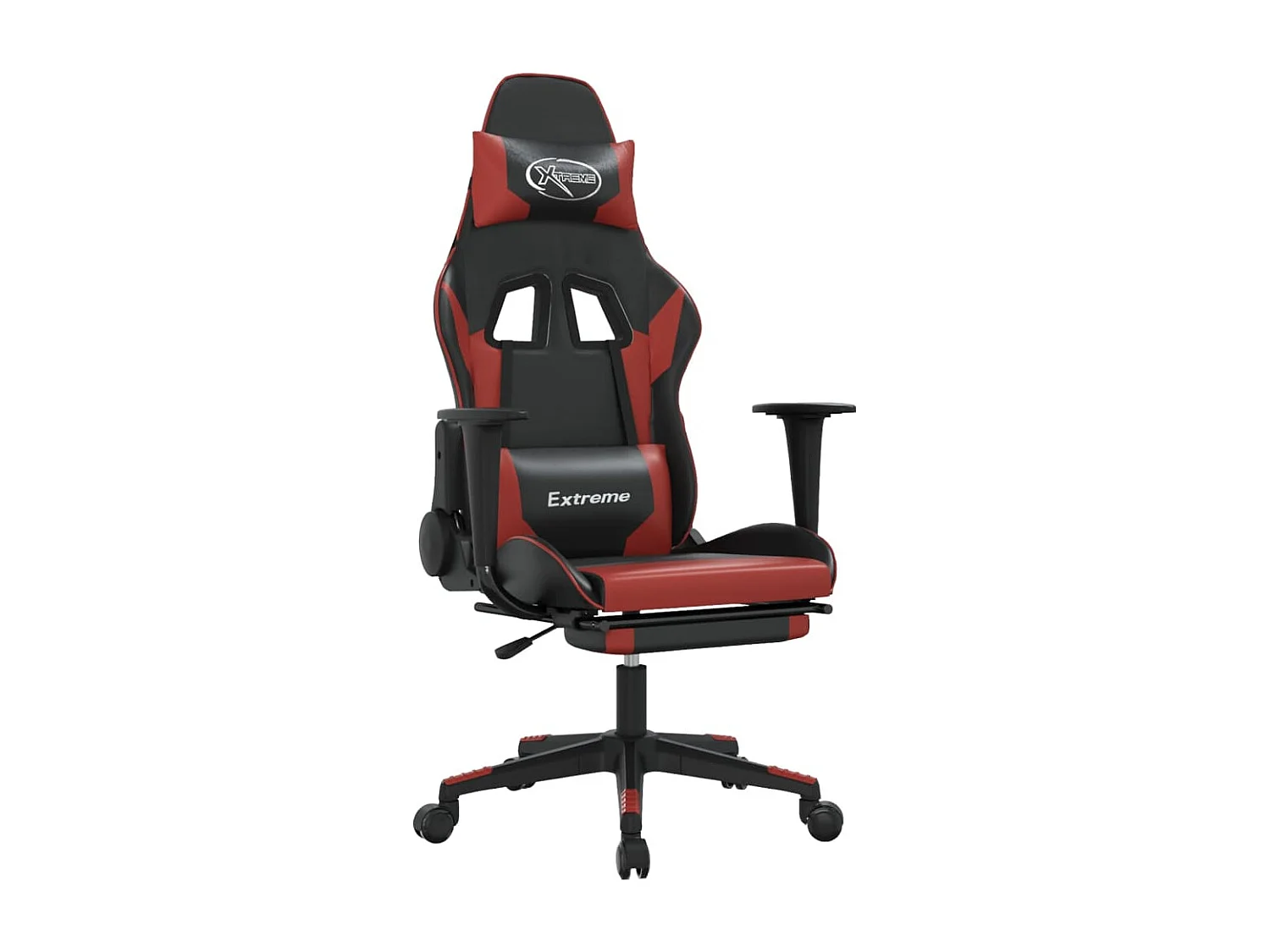 Cadeira gaming massagem + apoio couro art. preto/vermelho tinto