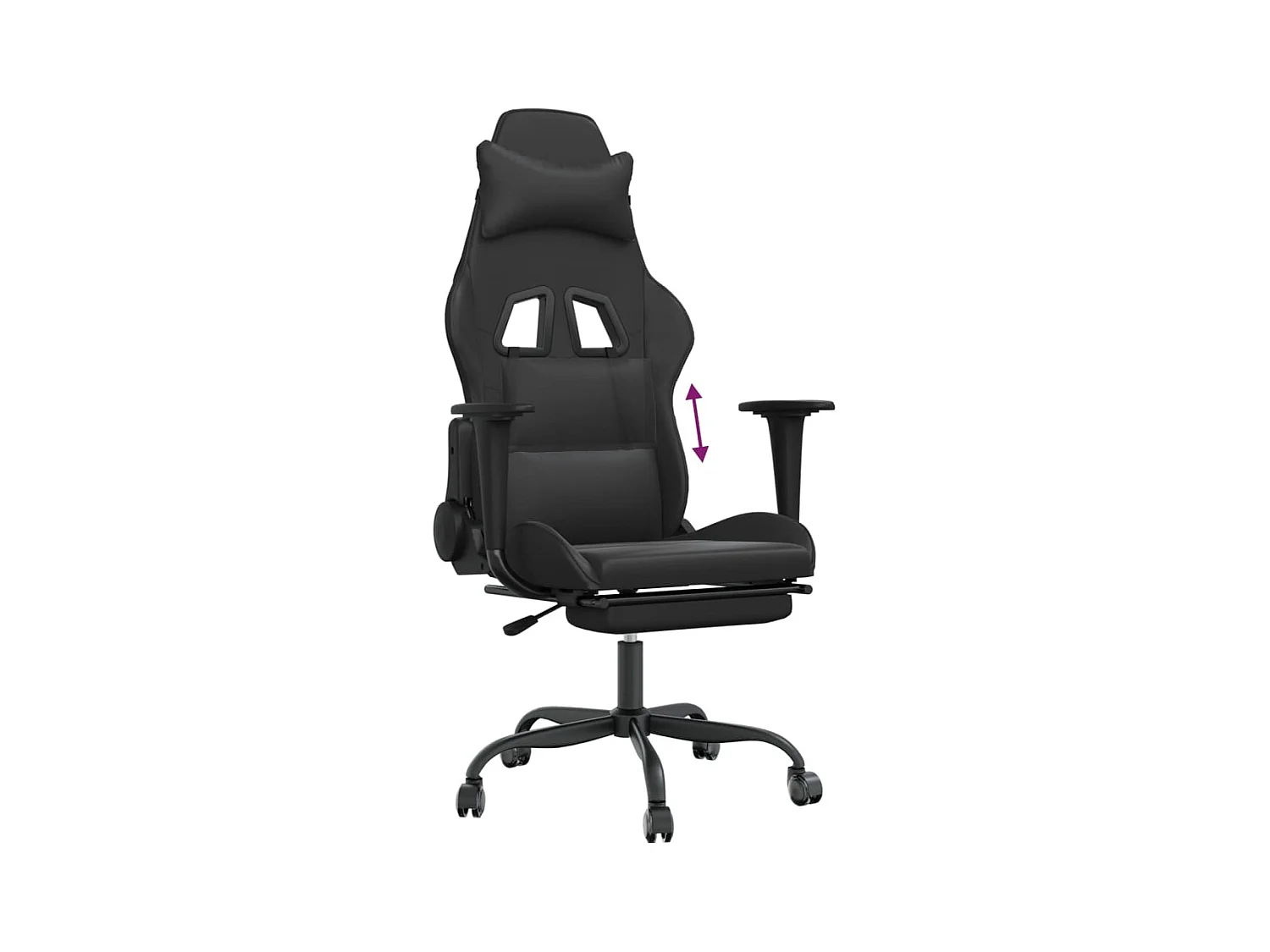 Cadeira gaming c/ apoio pés couro artificial preto