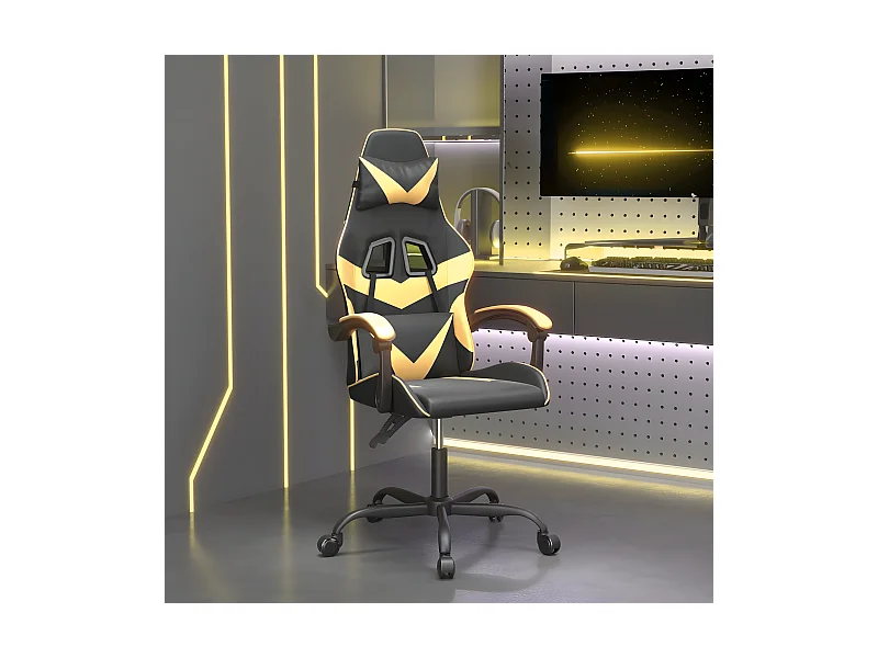 Cadeira gaming couro artificial preto e dourado