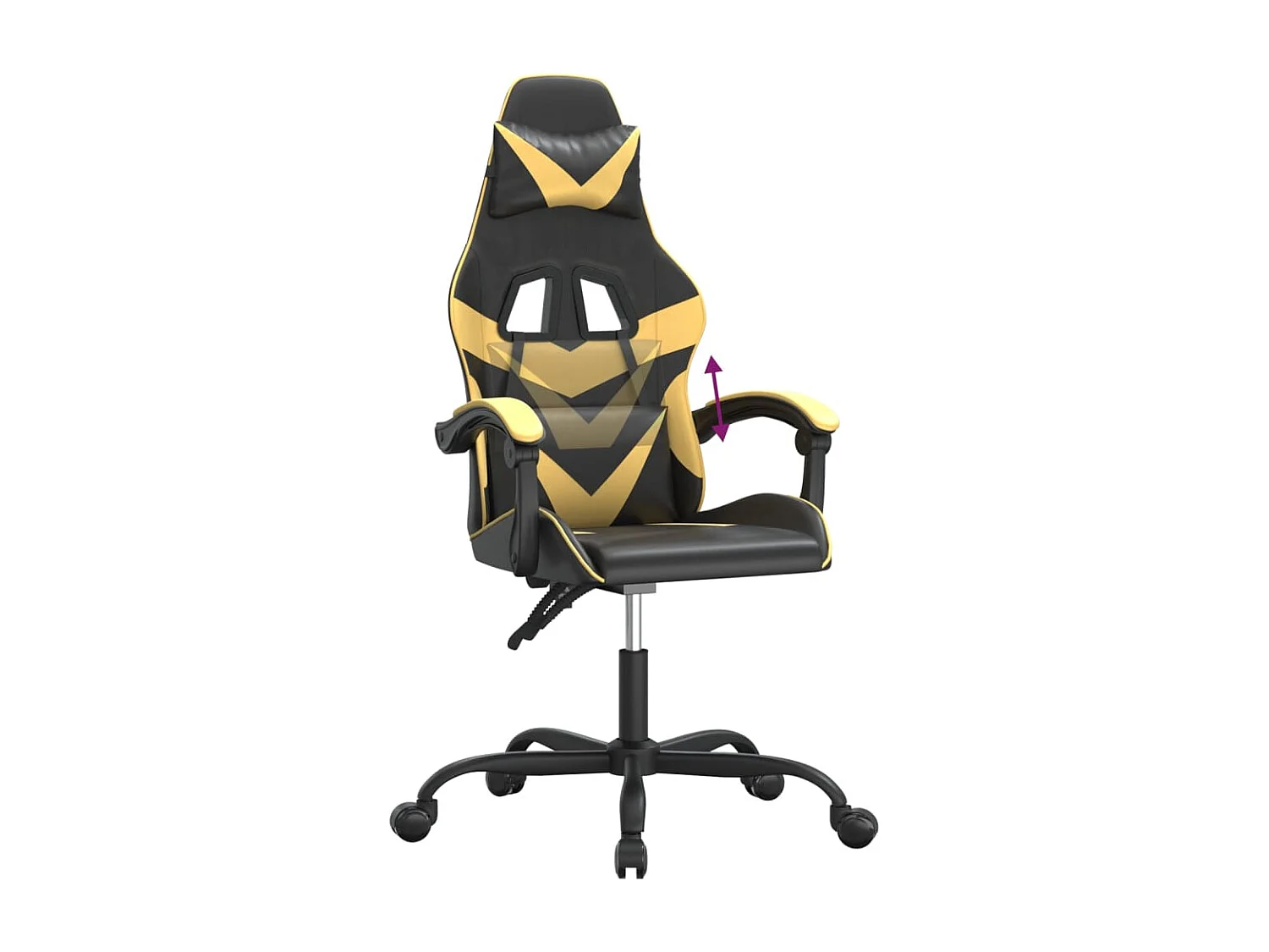 Cadeira gaming couro artificial preto e dourado