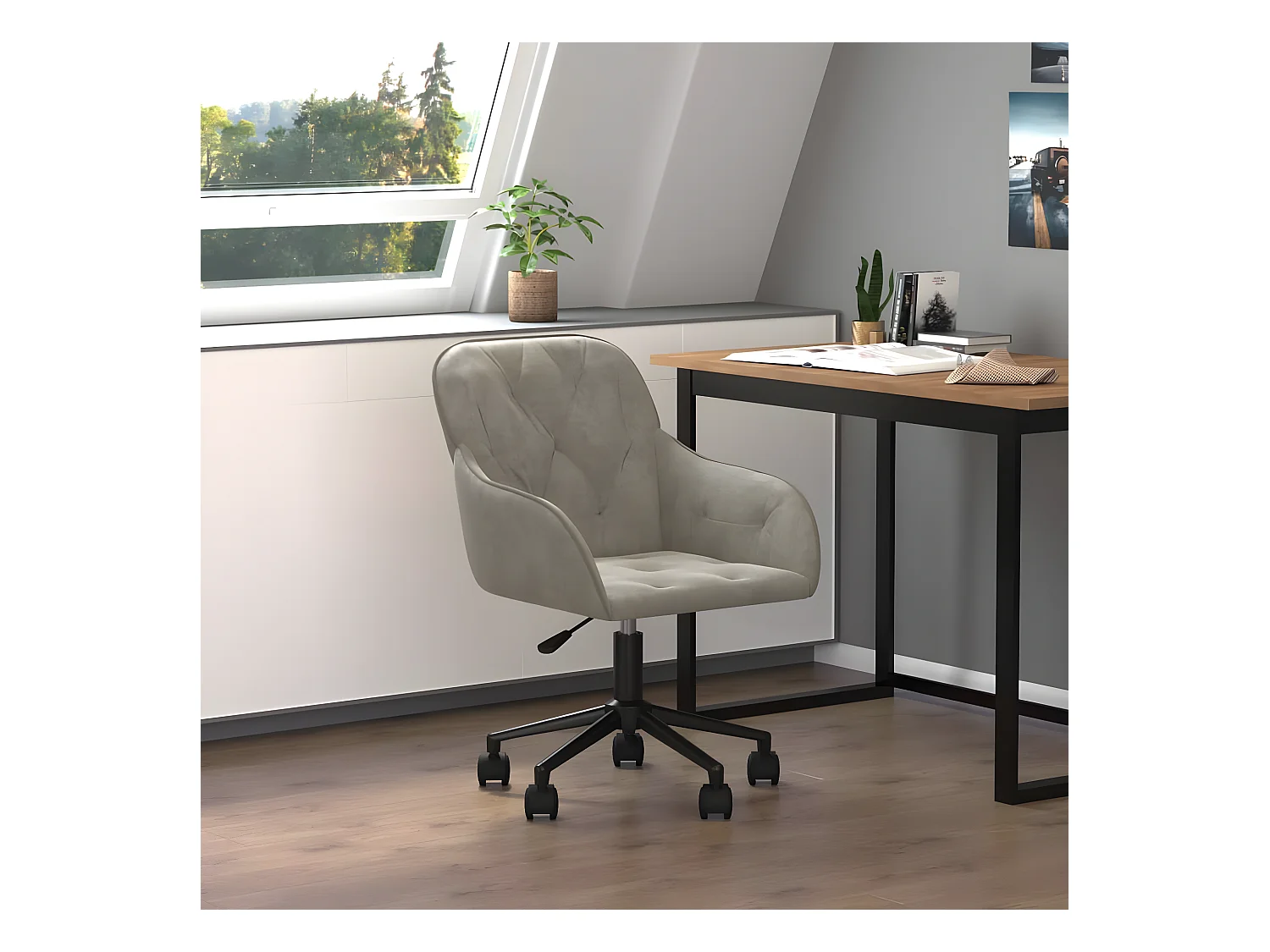Chaise pivotante de bureau Gris clair Velours
