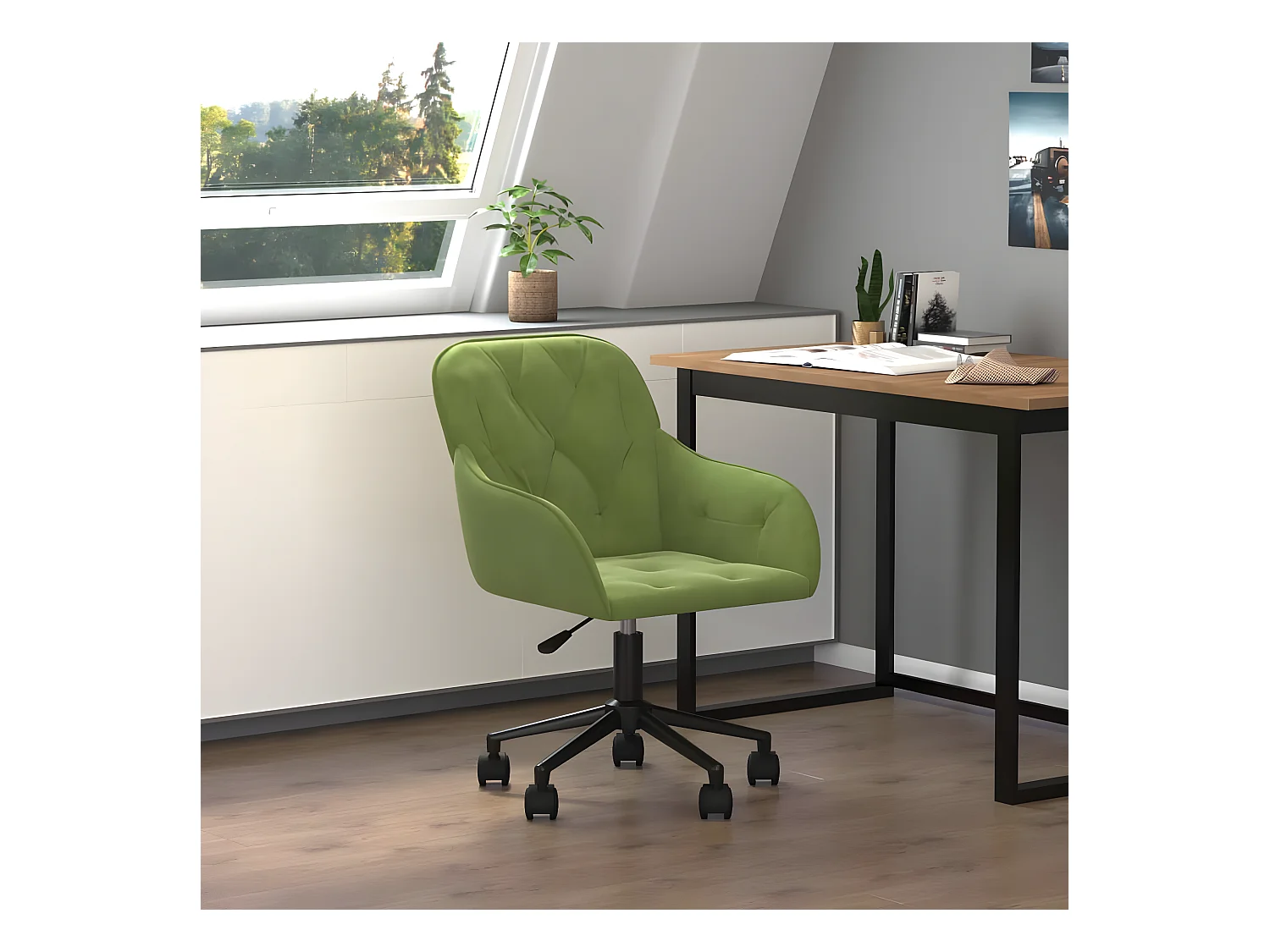 Chaise pivotante de bureau Vert clair Velours