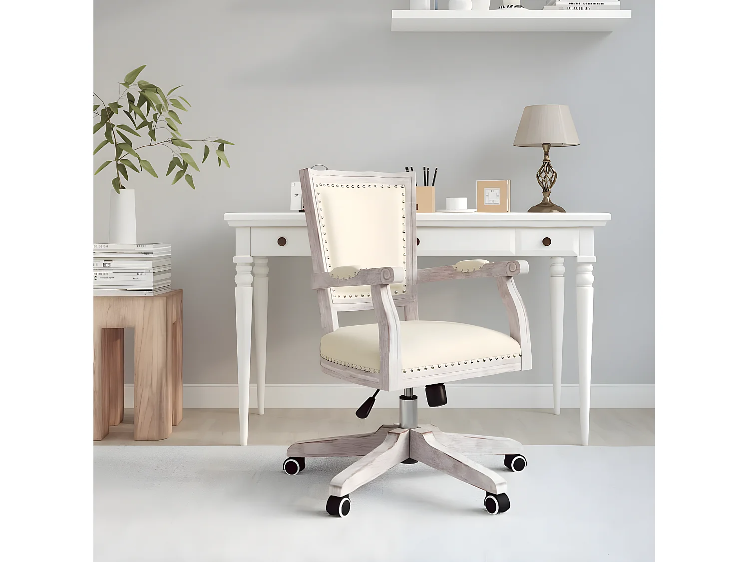 Chaise pivotante de bureau beige lin