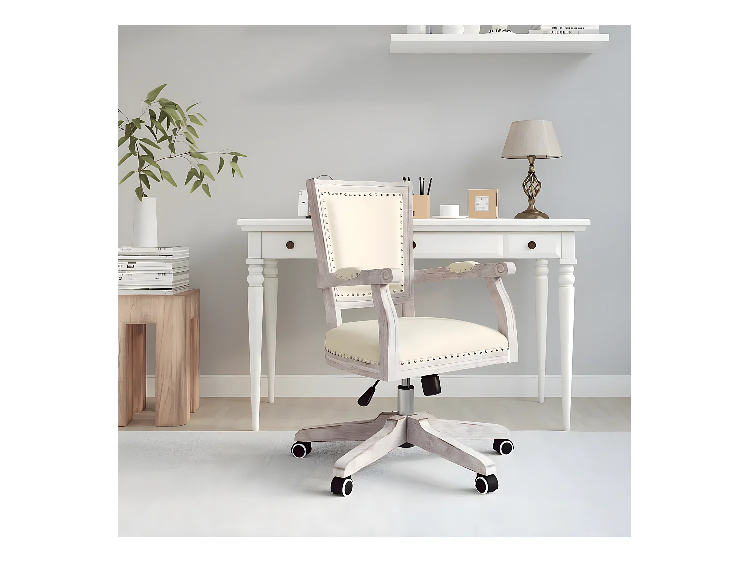 Chaise pivotante de bureau beige lin