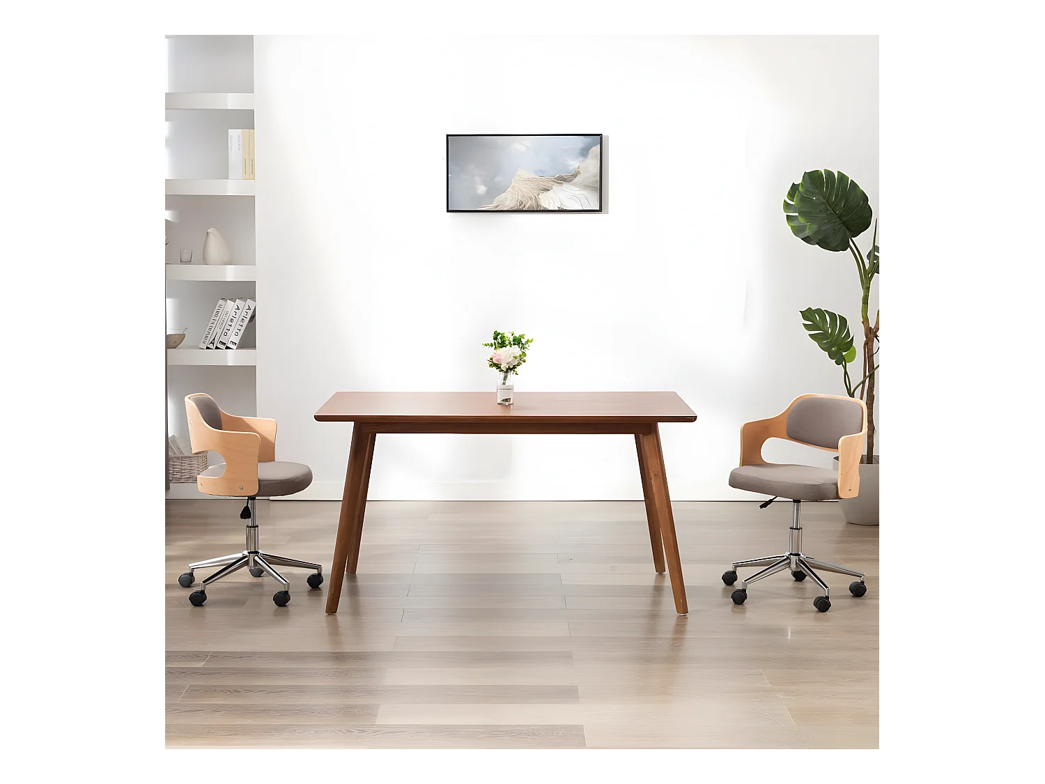 Chaise pivotante de bureau Taupe Bois courbé et tissu
