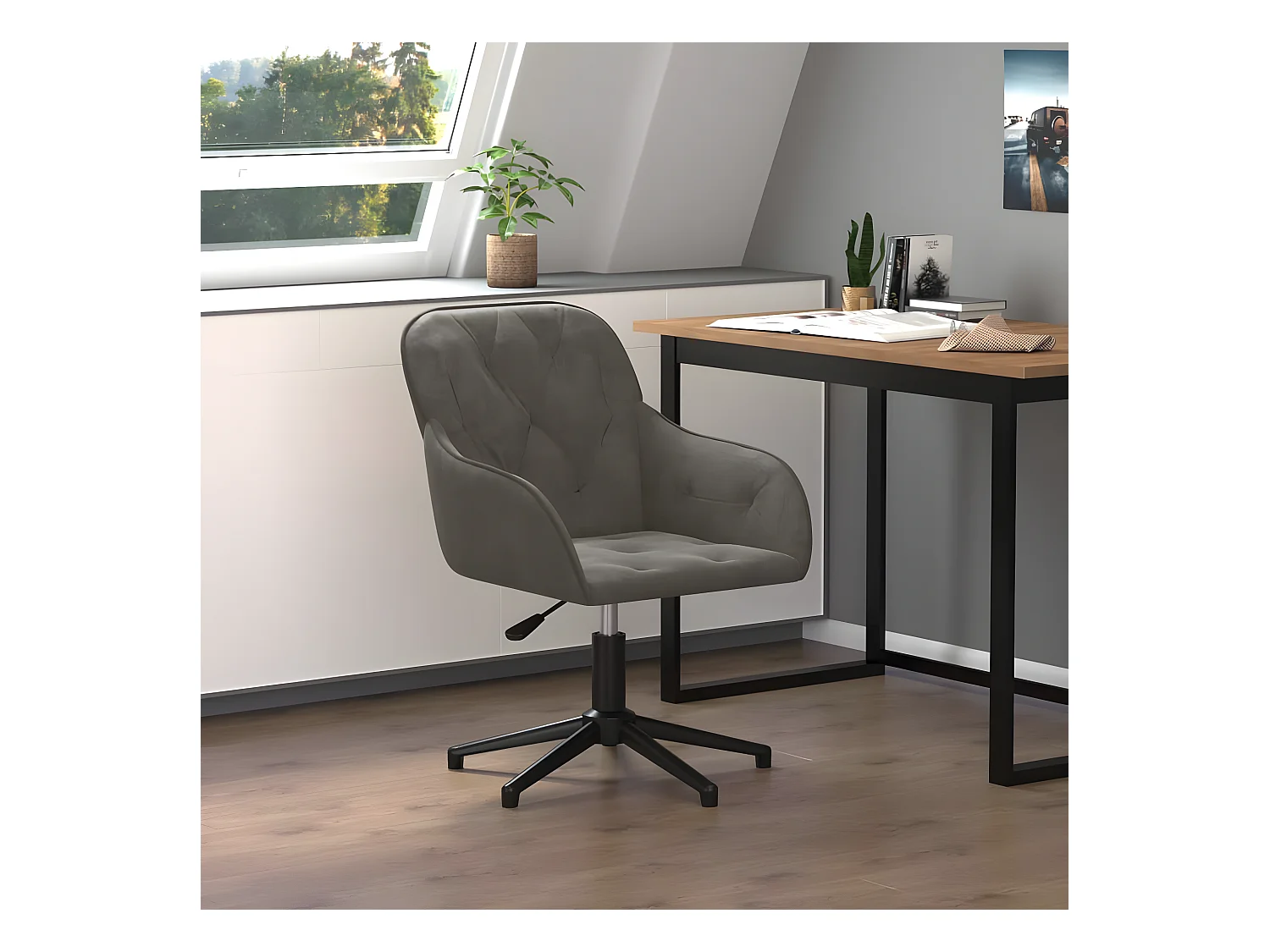 Chaise pivotante de bureau Gris foncé Velours