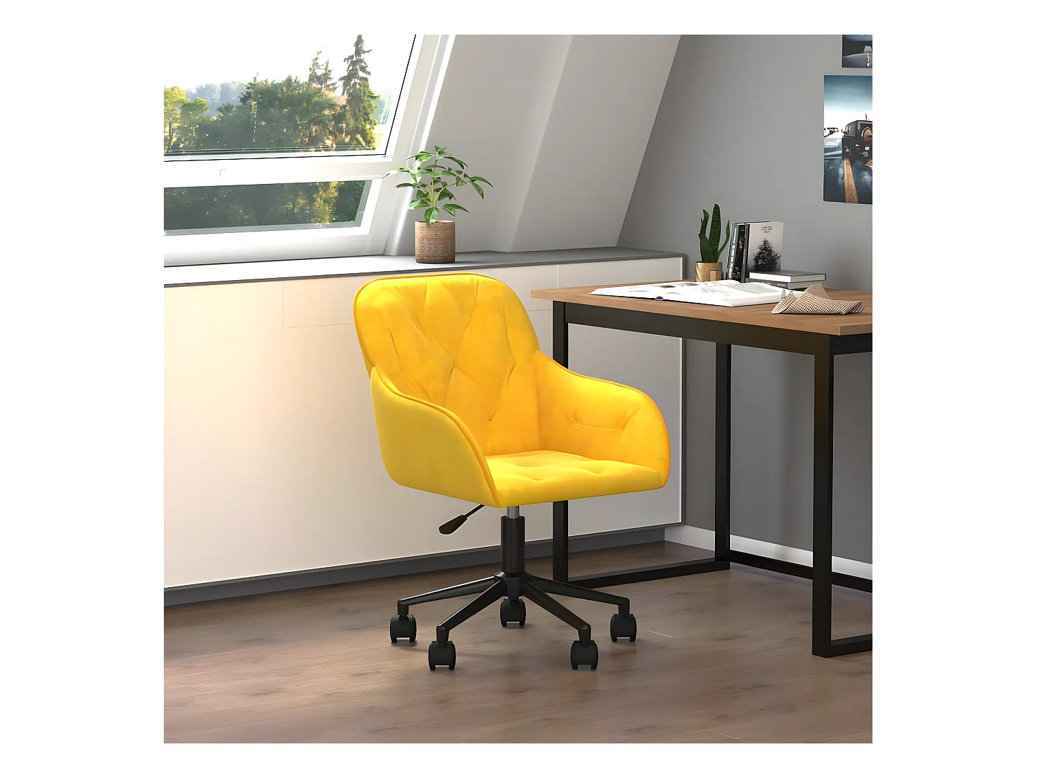 Chaise pivotante de bureau Jaune Velours