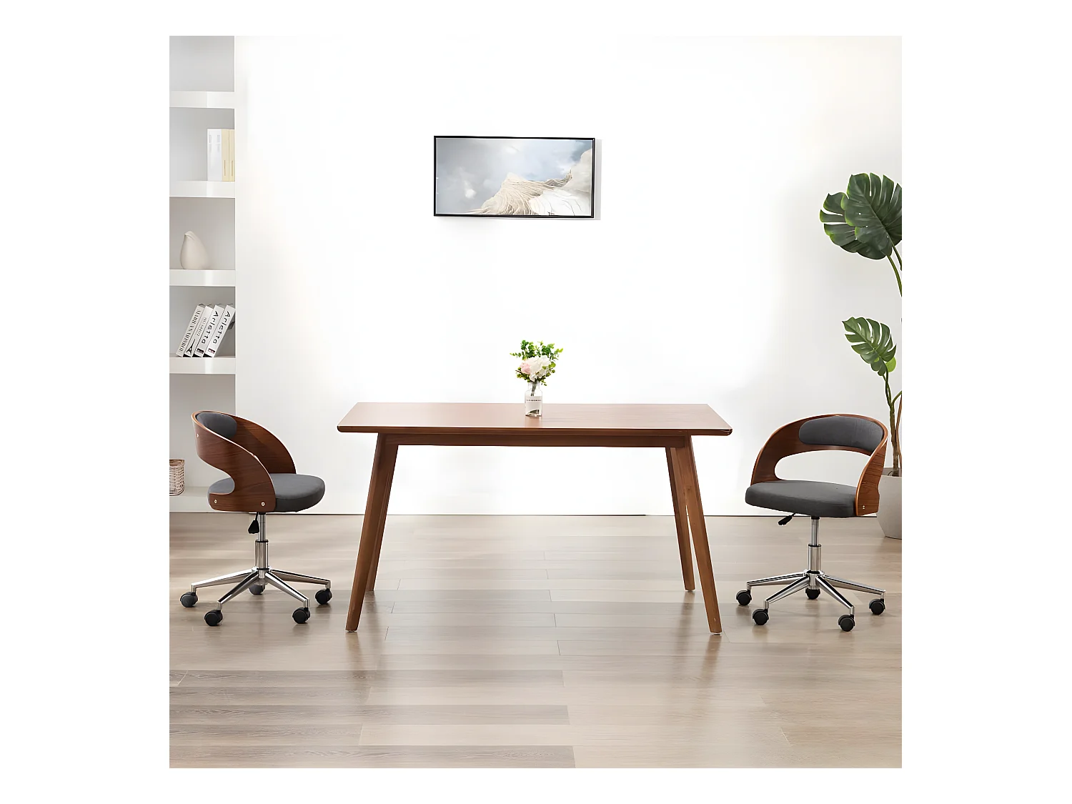 Chaise pivotante de bureau Gris Bois courbé et tissu
