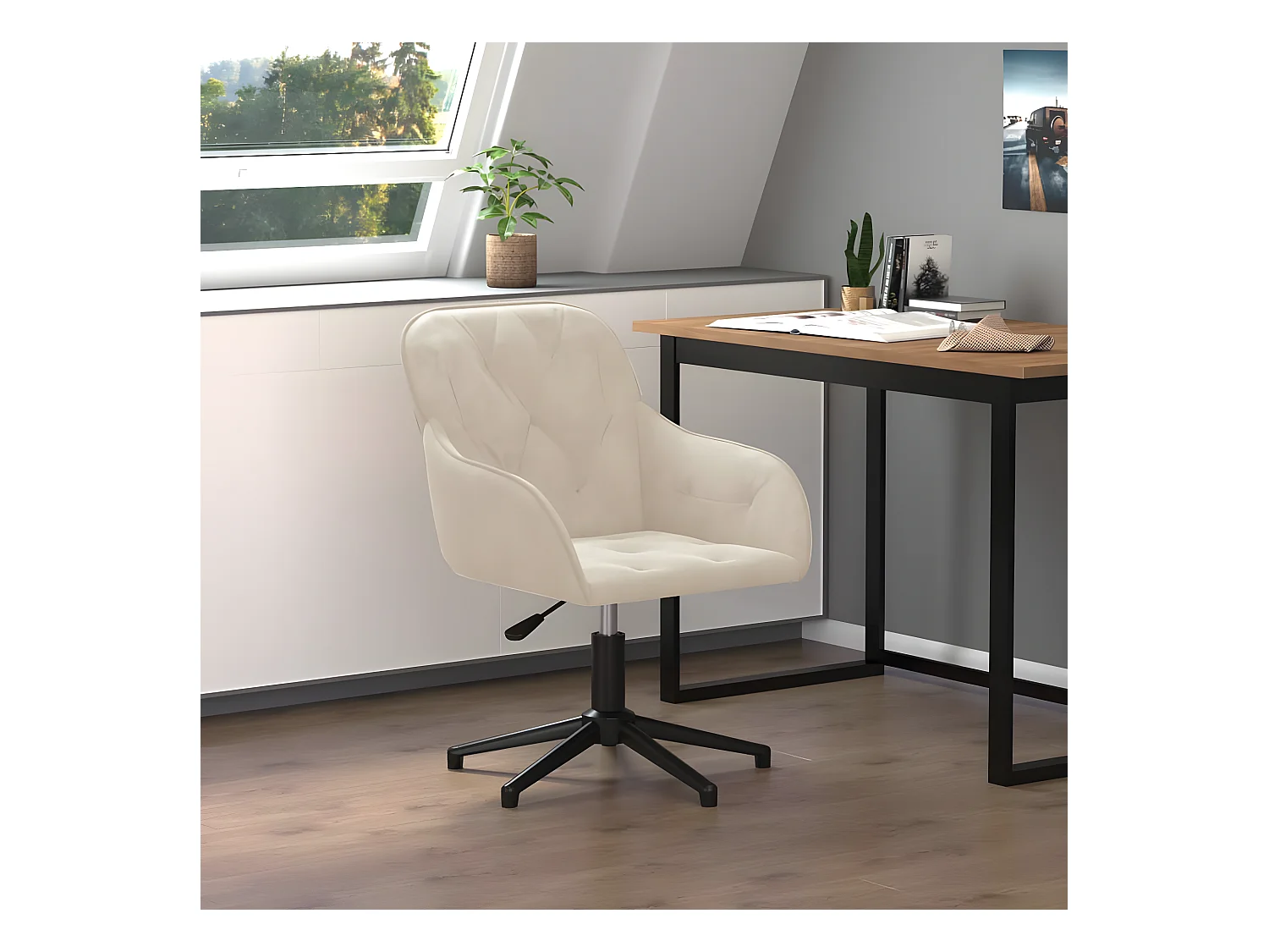 Chaise pivotante de bureau Crème Velours