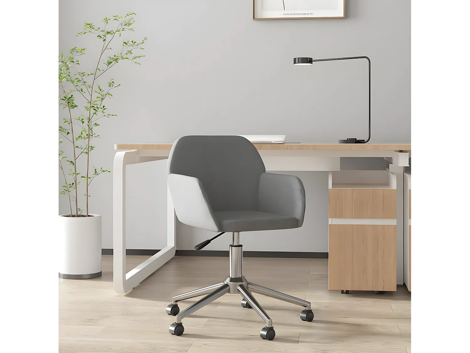Chaise pivotante de bureau Gris clair Tissu