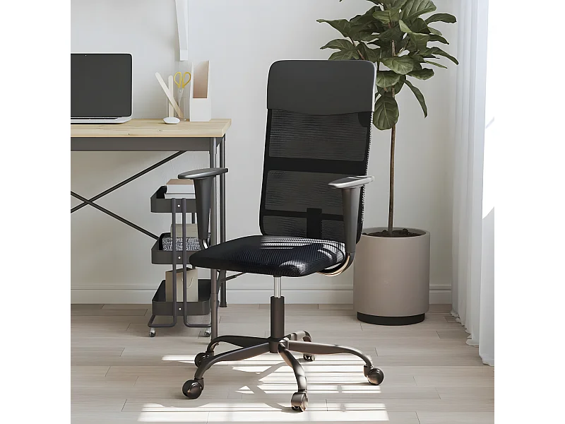 Silla de oficina tela de malla y cuero sintético negro