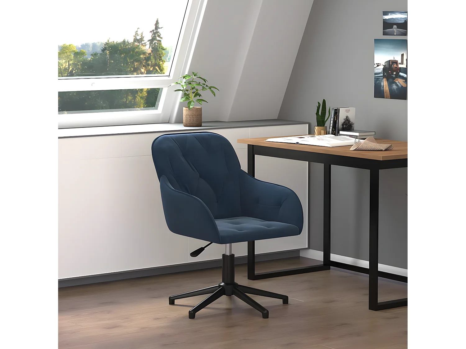 Chaise pivotante de bureau Bleu Velours