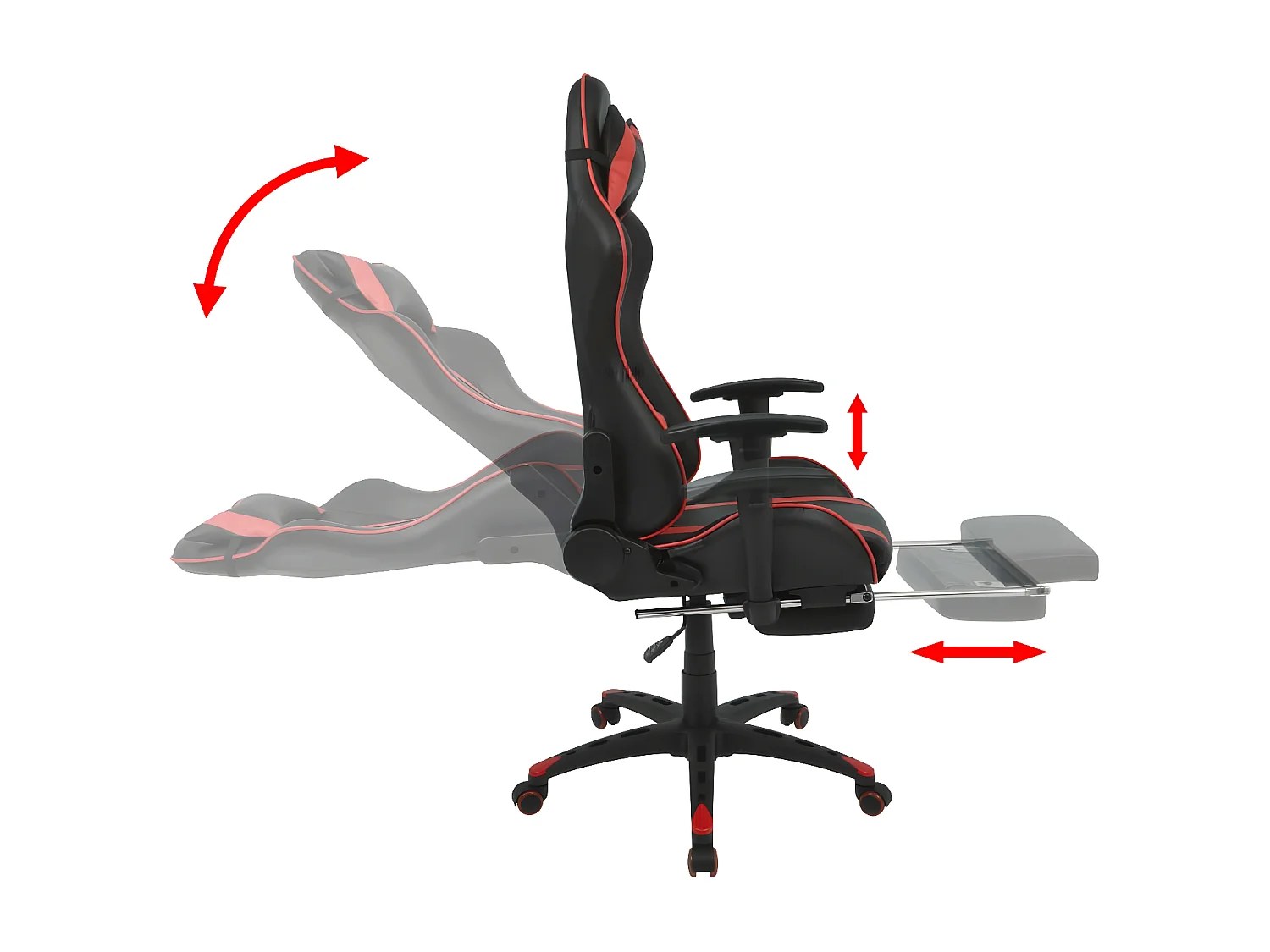 Cadeira escritório reclin. estilo corrida c/ apoio pés vermelho