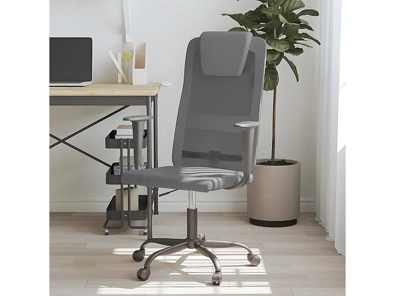 Chaise de bureau gris tissu en maille et similicuir