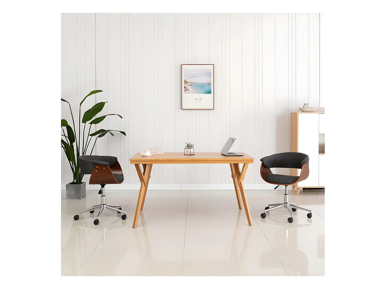 Chaise pivotante de bureau Gris Bois courbé et tissu