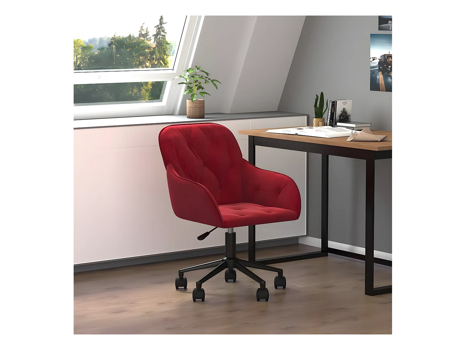 Chaise pivotante de bureau Rouge bordeaux Velours