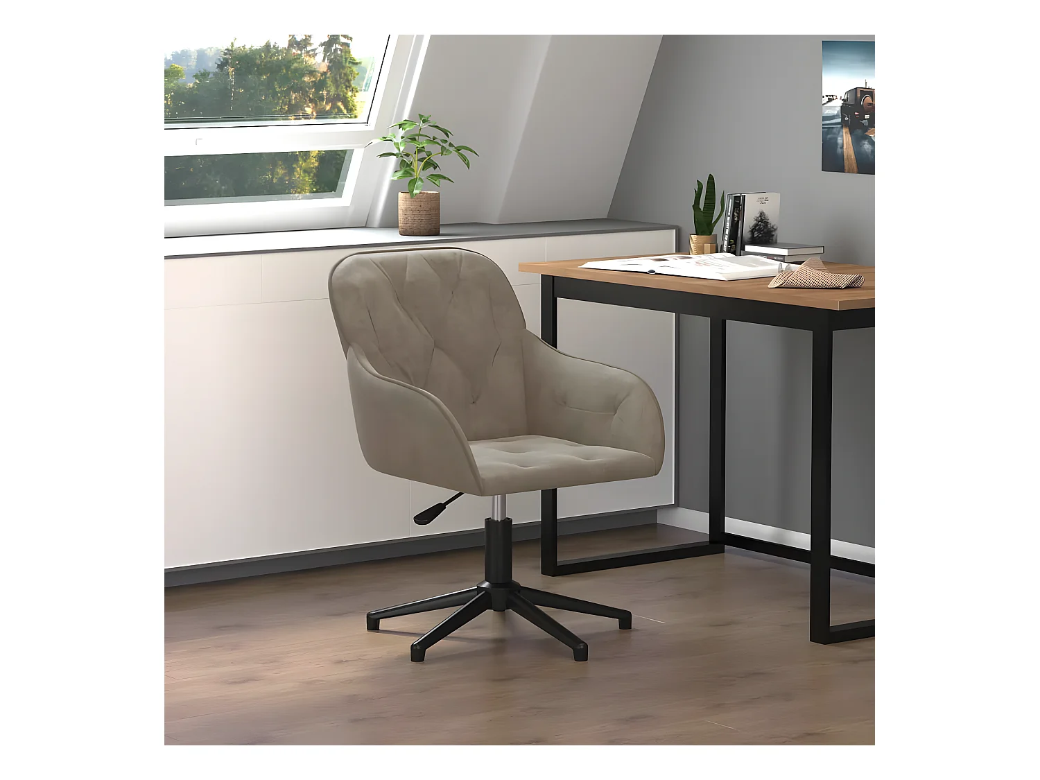 Chaise pivotante de bureau Gris clair Velours