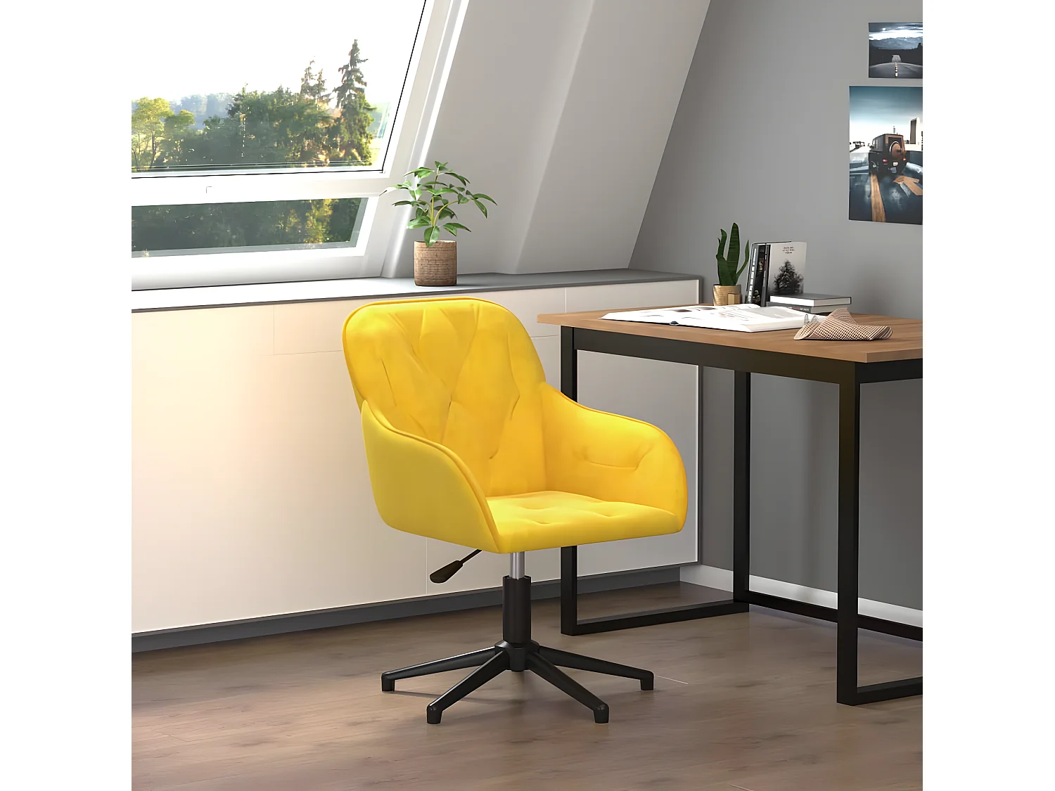 Chaise pivotante de bureau Jaune Velours