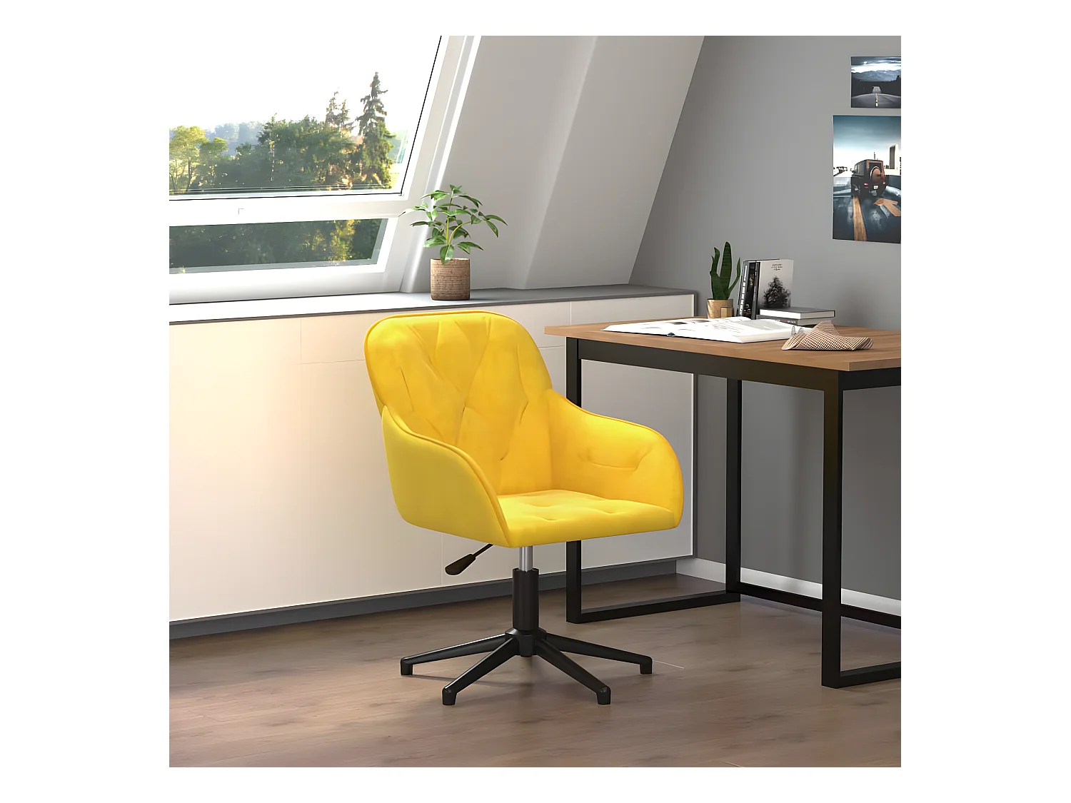Chaise pivotante de bureau Jaune Velours