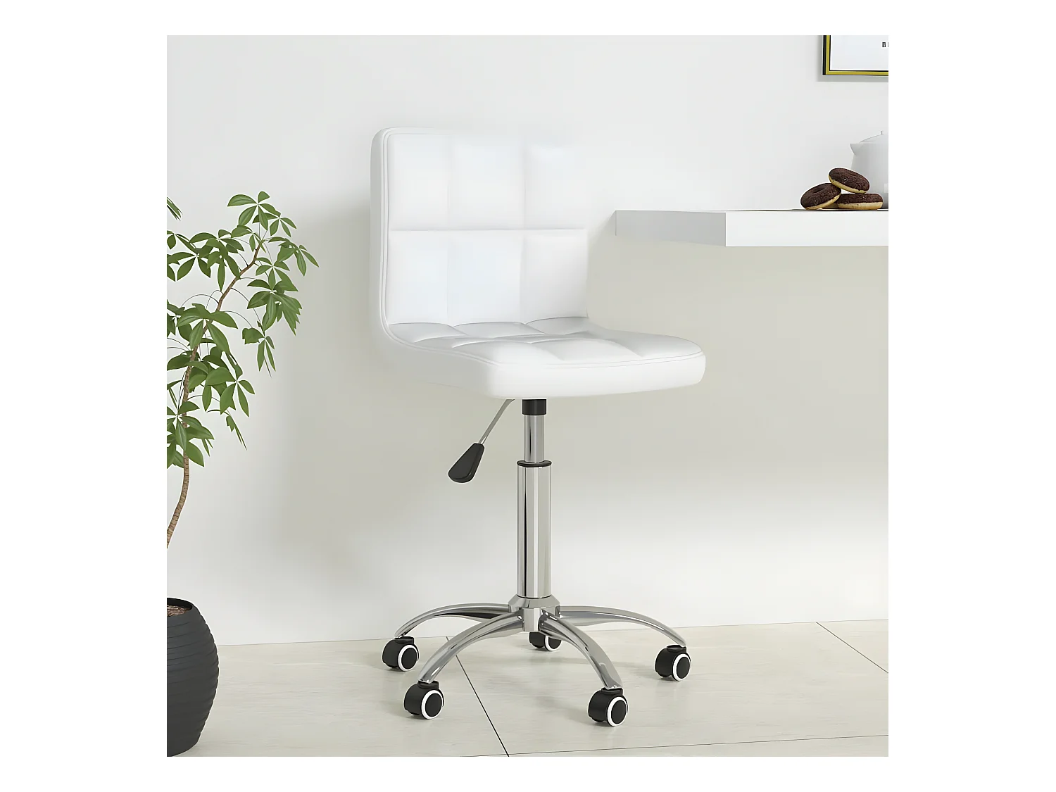 Chaise de bureau pivotante Blanc Similicuir