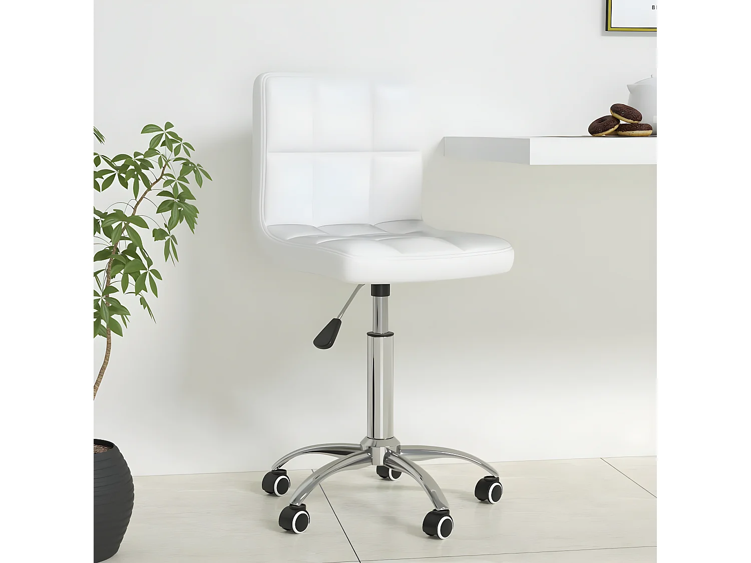 Chaise de bureau pivotante Blanc Similicuir