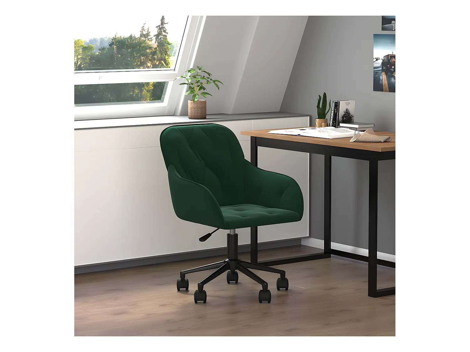 Chaise pivotante de bureau Vert foncé Velours