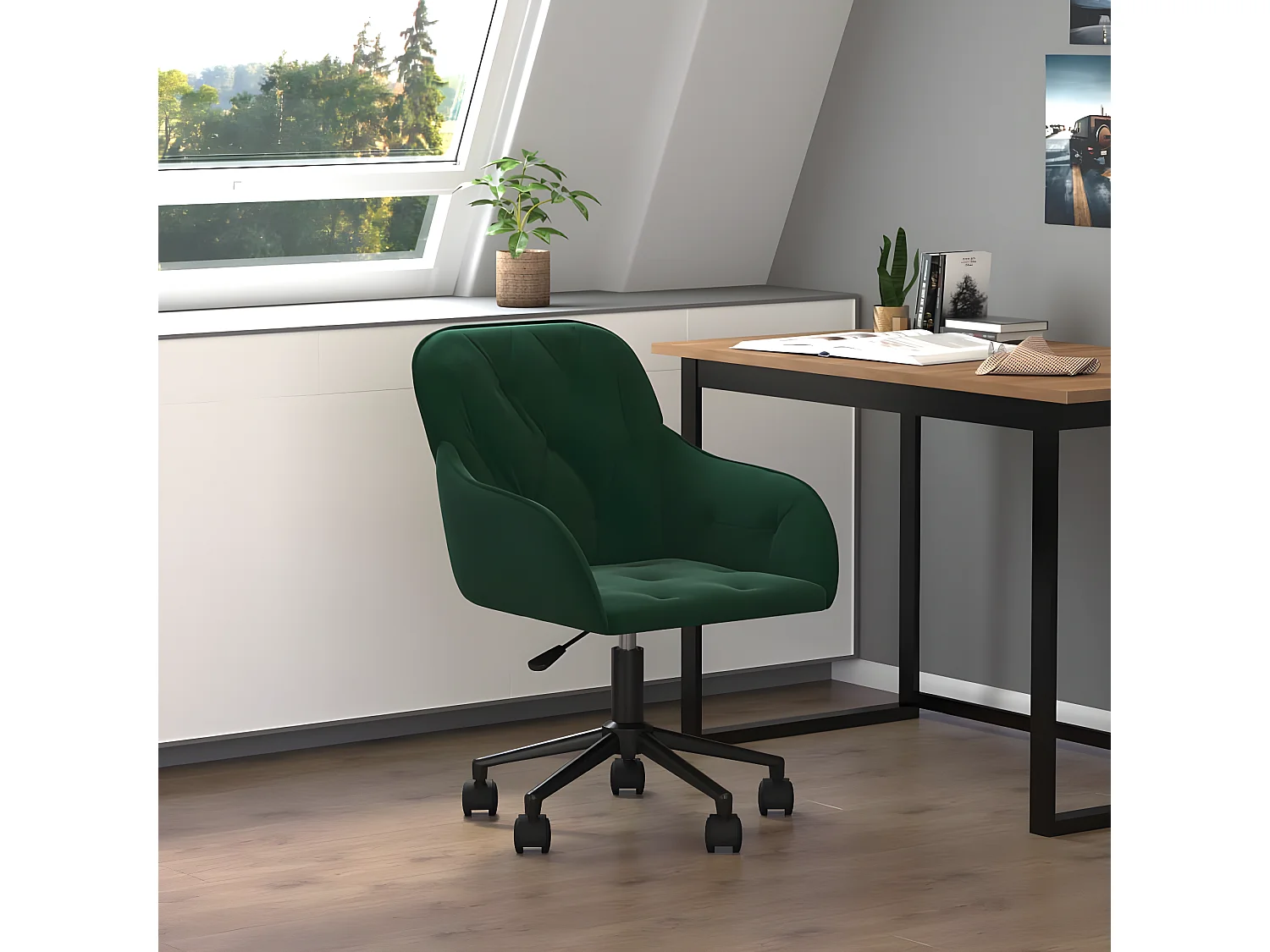 Chaise pivotante de bureau Vert foncé Velours