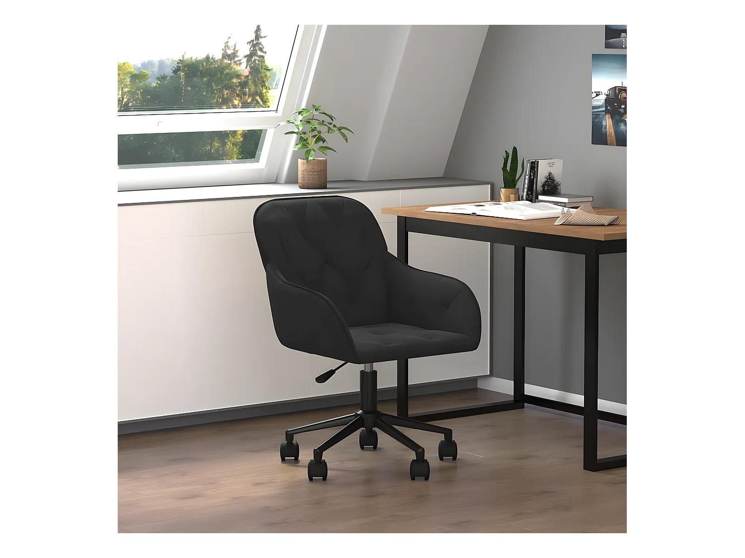 Chaise pivotante de bureau Noir Velours