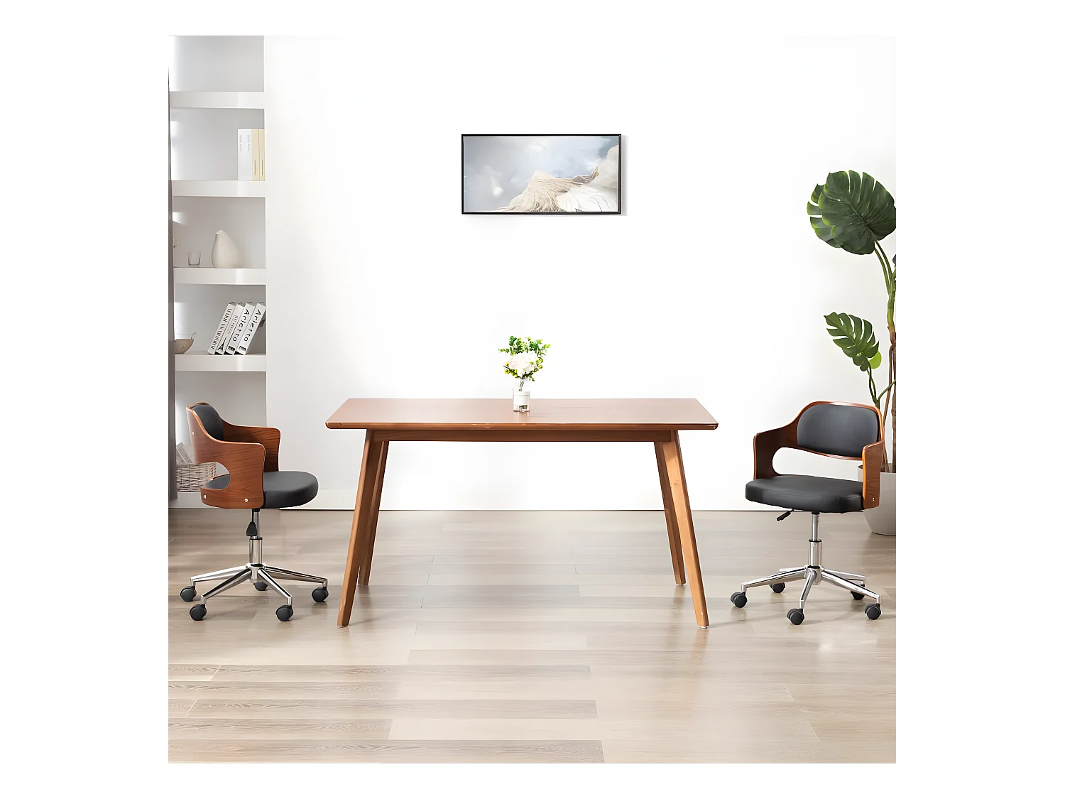 Chaise pivotante de bureau Noir Bois courbé et similicuir