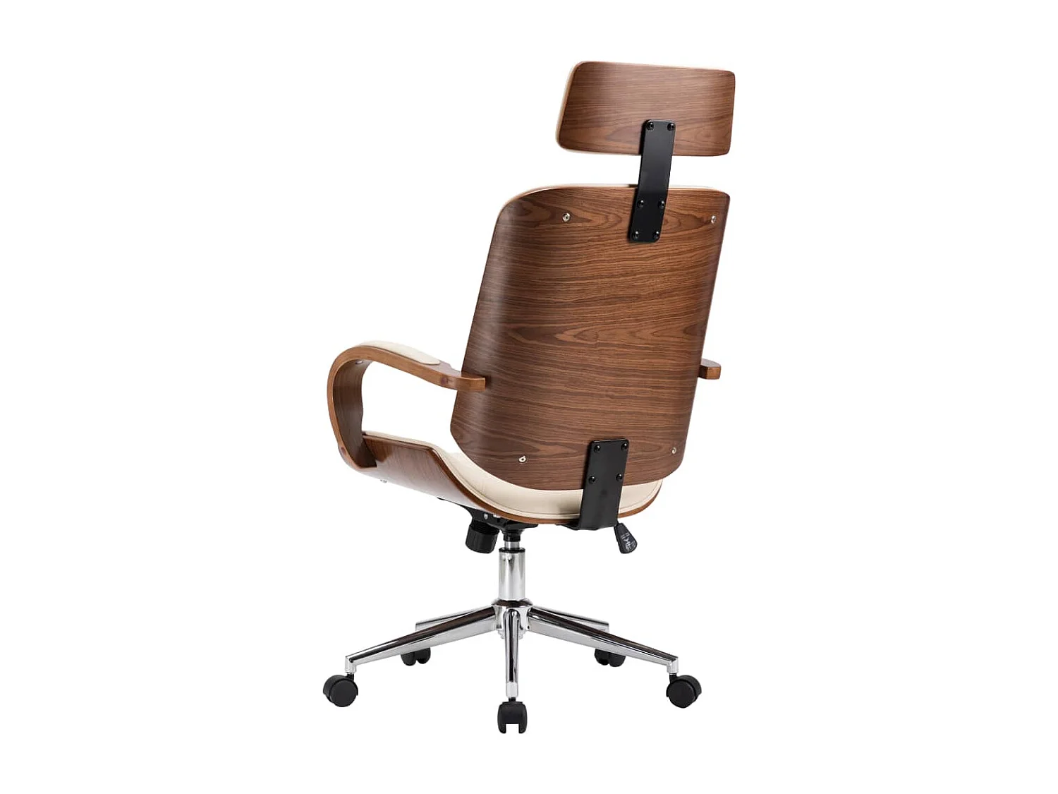 Silla oficina con reposacabezas cuero sintético madera crema